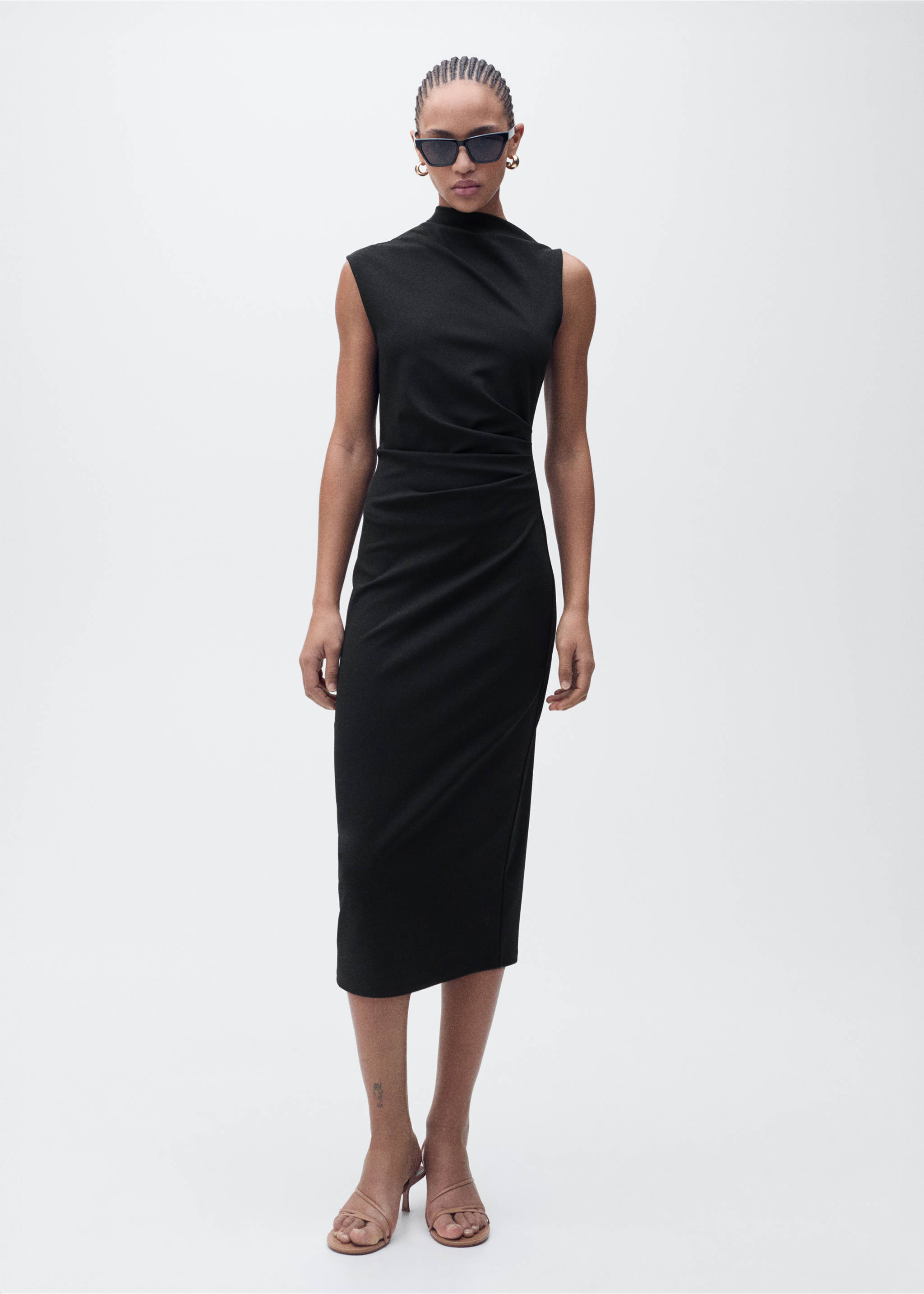 Draped midi-dress - General plane, Black. Ref: 87055764-00.