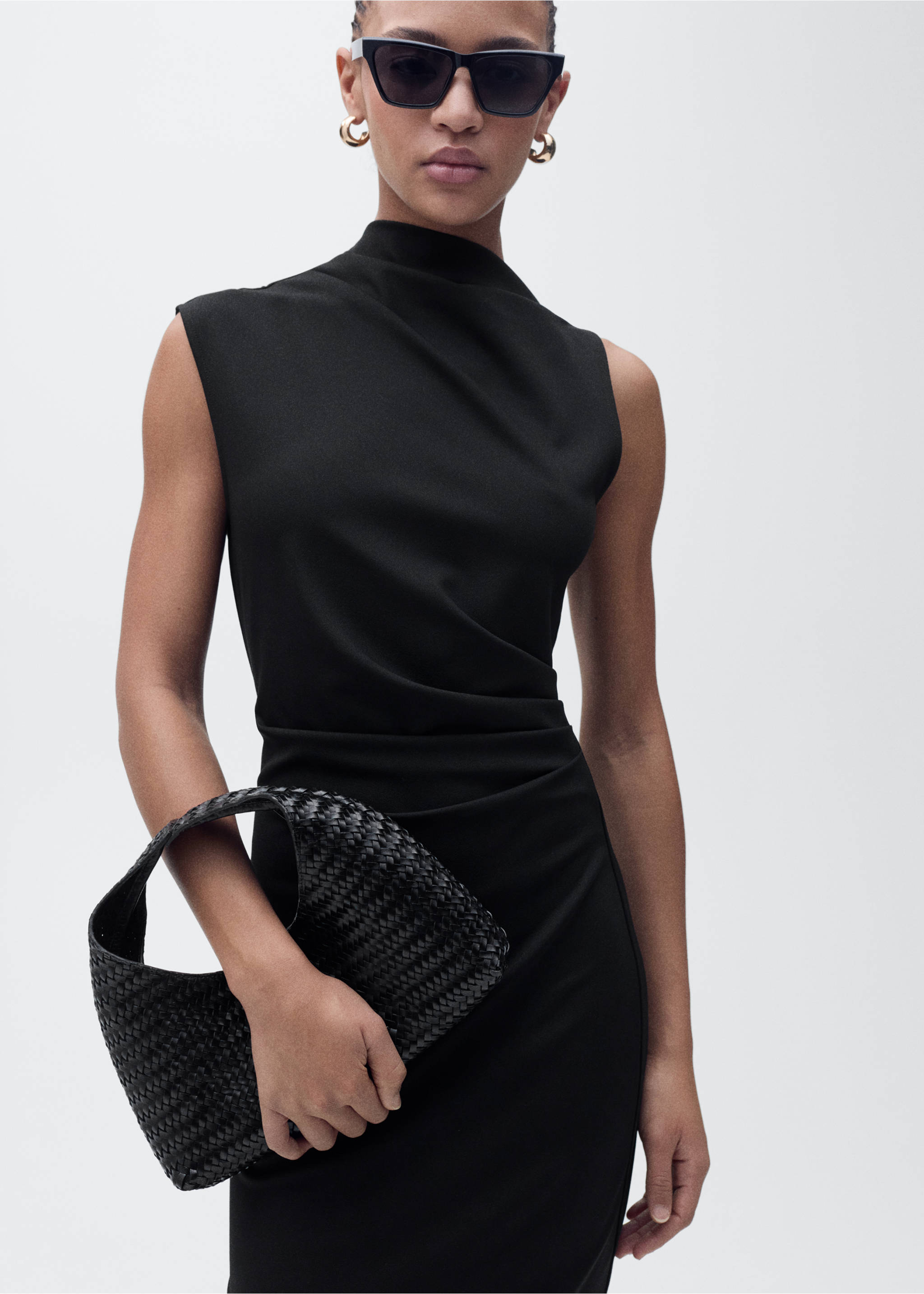 Draped midi-dress - Medium plane, Black. Ref: 87055764-00.