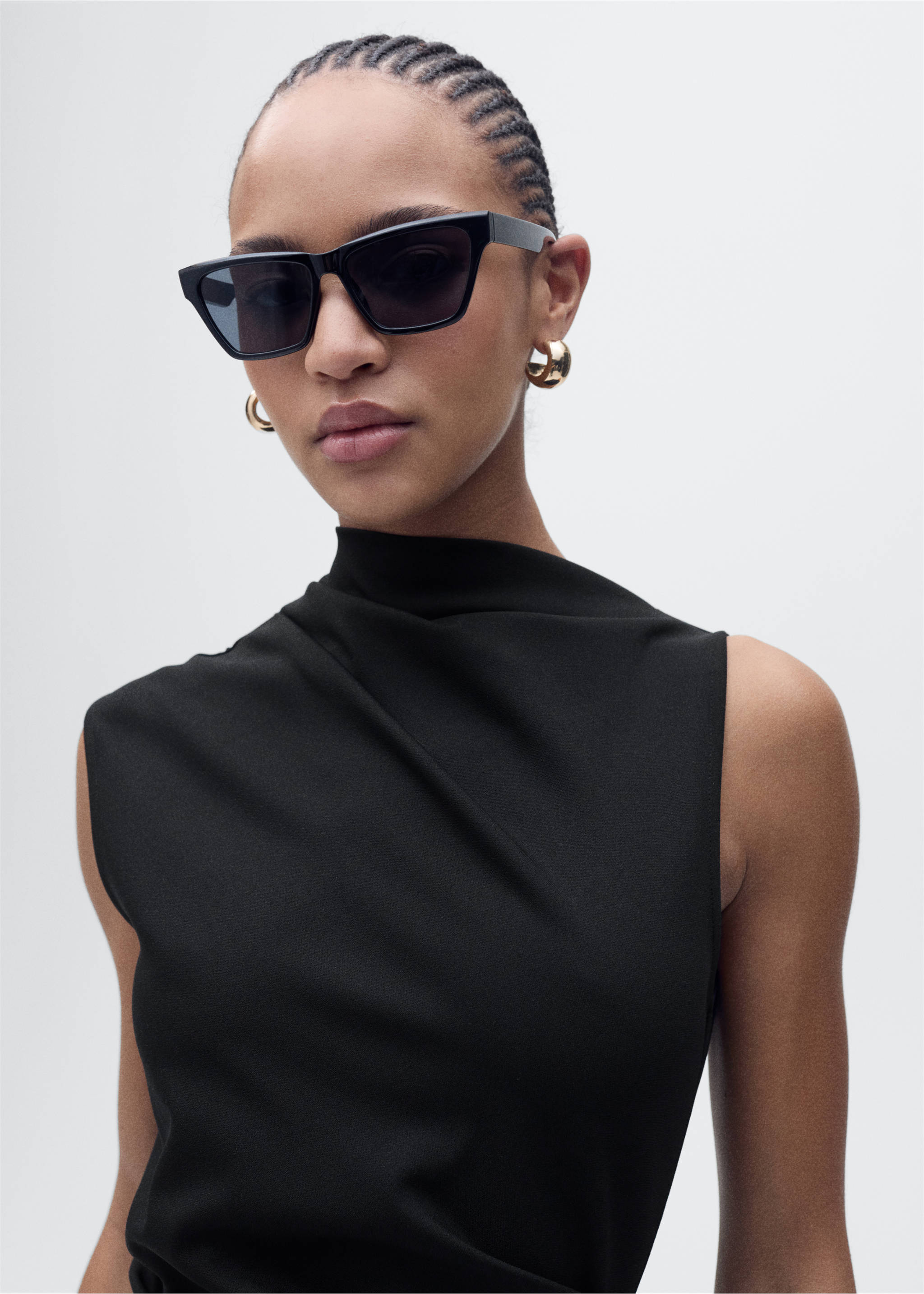 Draped midi-dress - Details of the article 1, Black. Ref: 87055764-00.