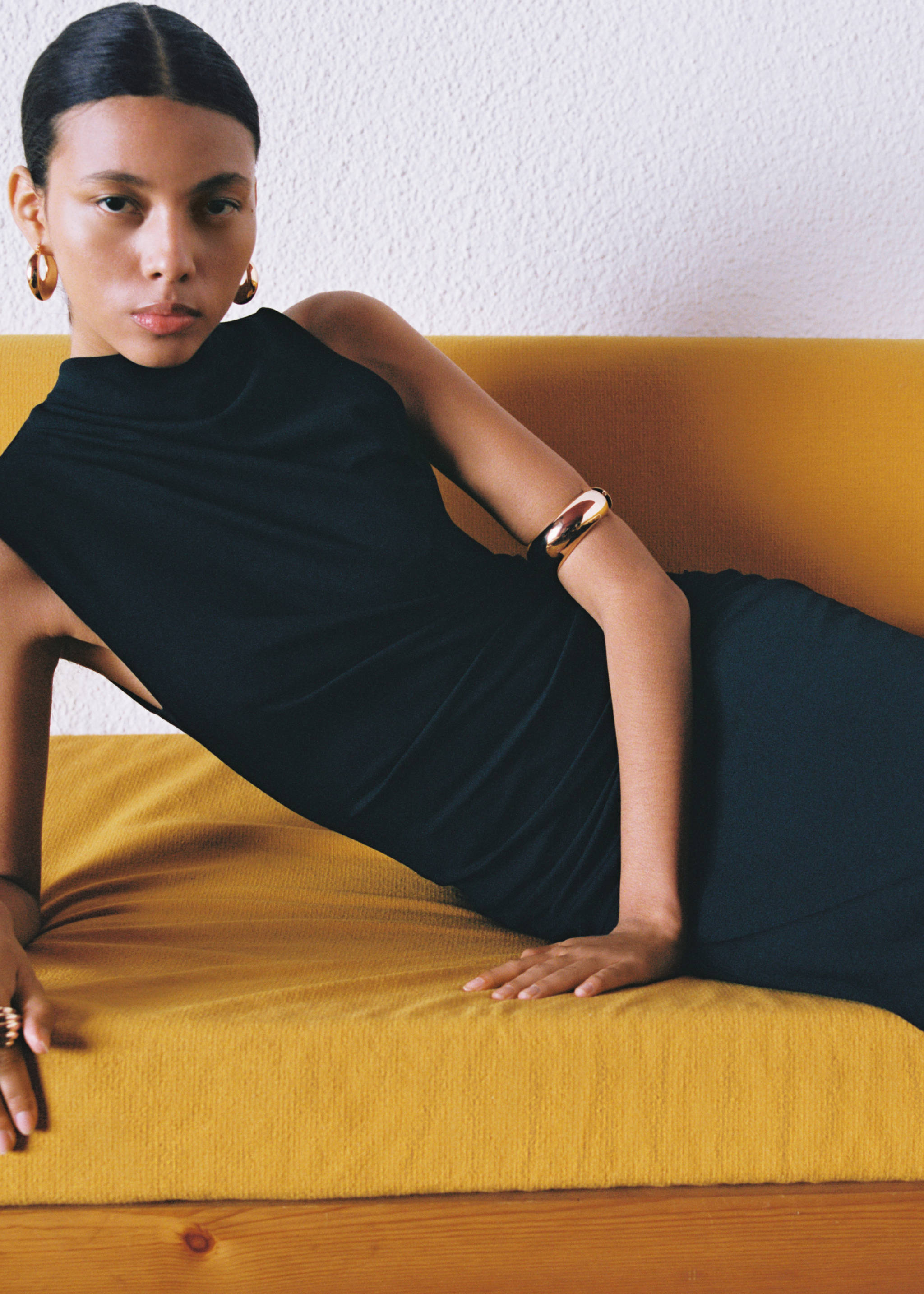 Draped midi-dress - Details of the article 6, Black. Ref: 87055764-00.