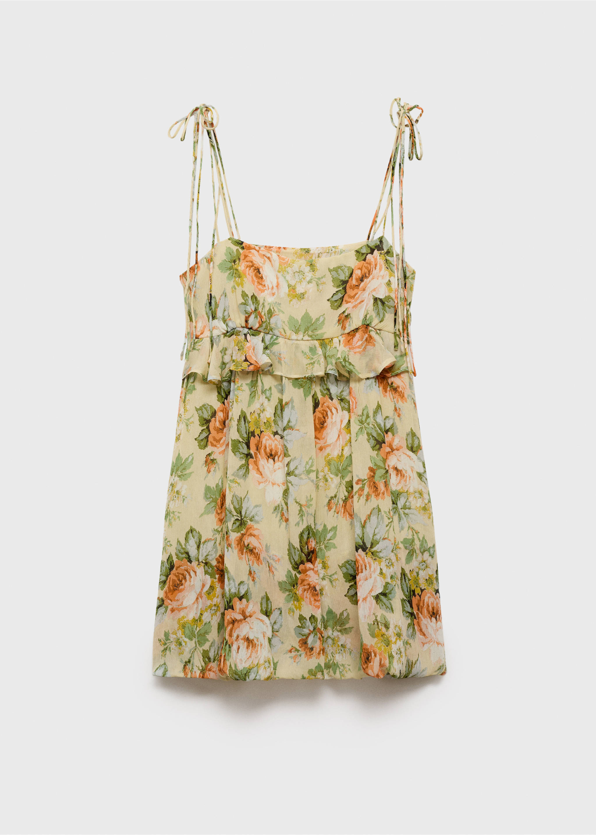 Short floral-print dress with ruffle detail - Article without model, Ecru. Ref: 87055766-00.