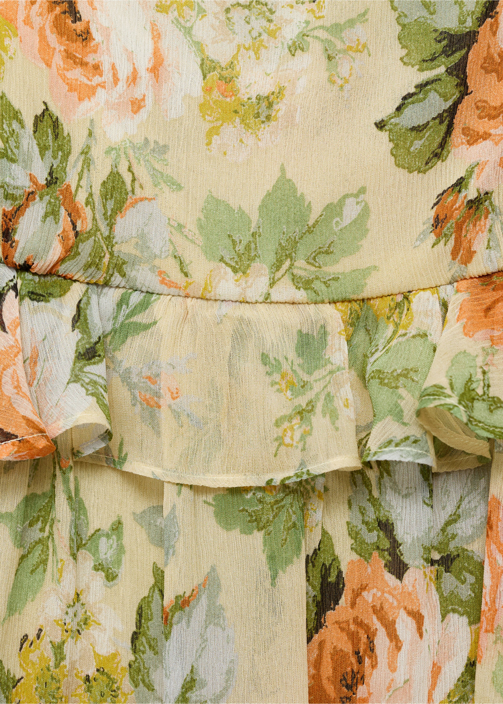 Short floral-print dress with ruffle detail - Details of the article 8, Ecru. Ref: 87055766-00.