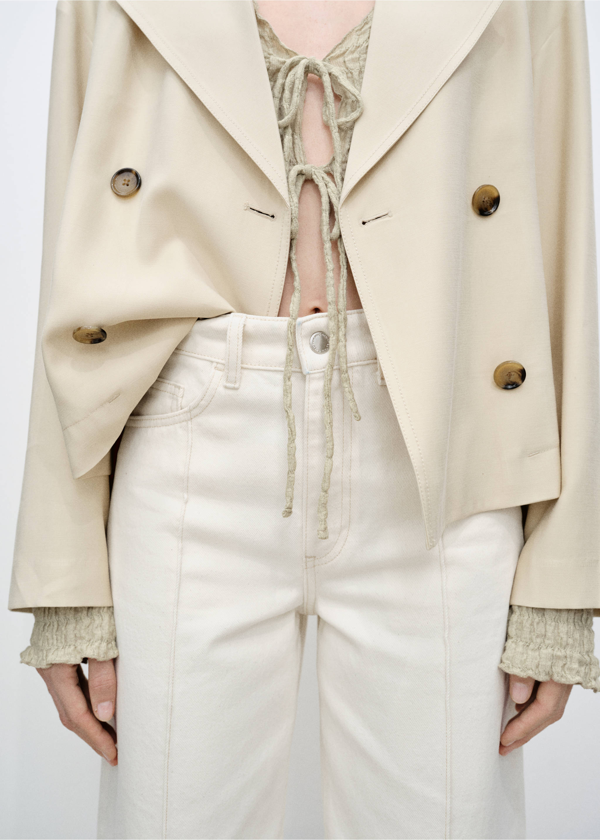 Τζιν wideleg κροπ και με ραφές - Λεπτομέρεια του προϊόντος 6, Εκρού. Ref: 87055768-00.