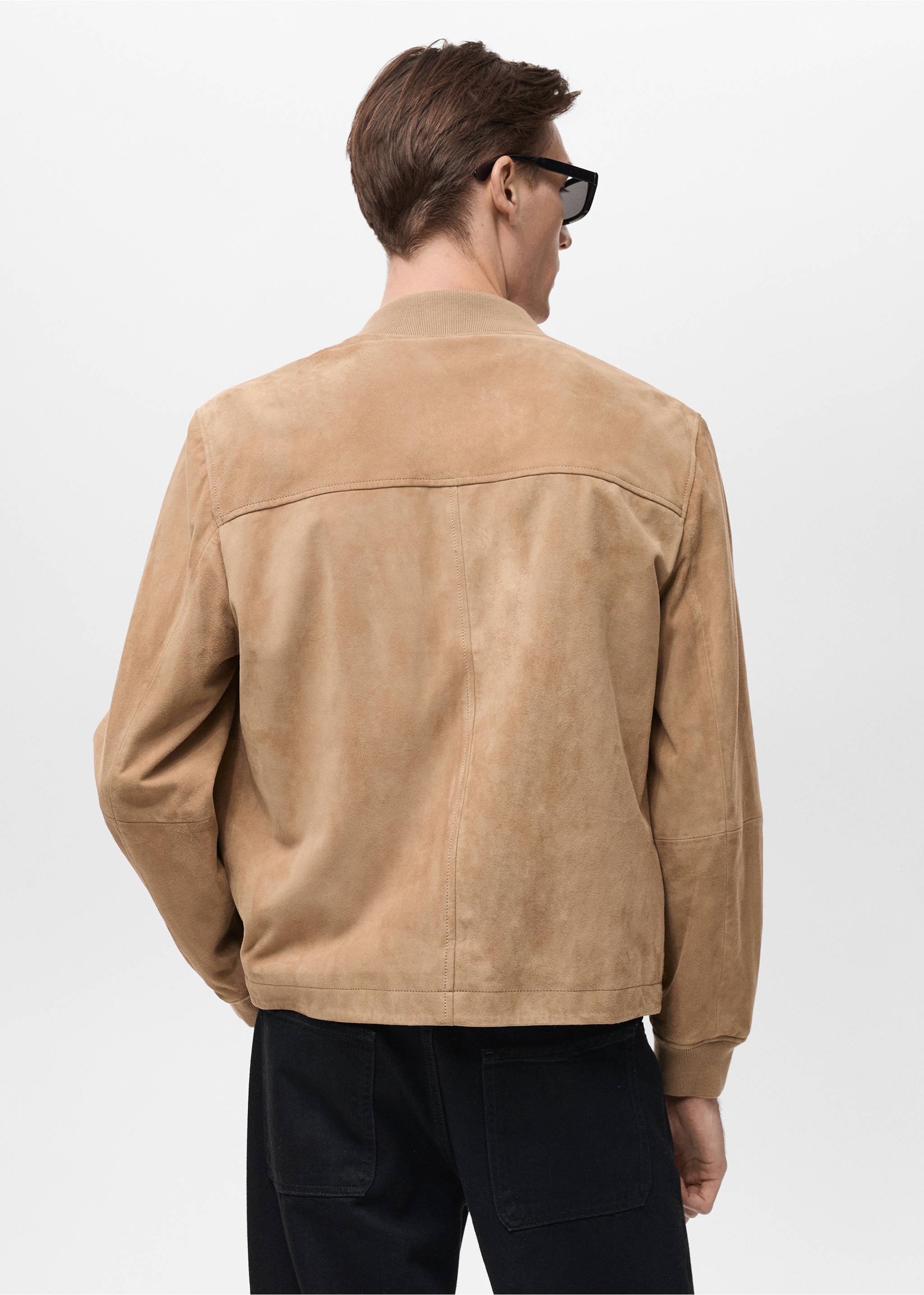 Blouson bomber cuir daim - Verso de l’article, Beige. Ref: 87055917-00.