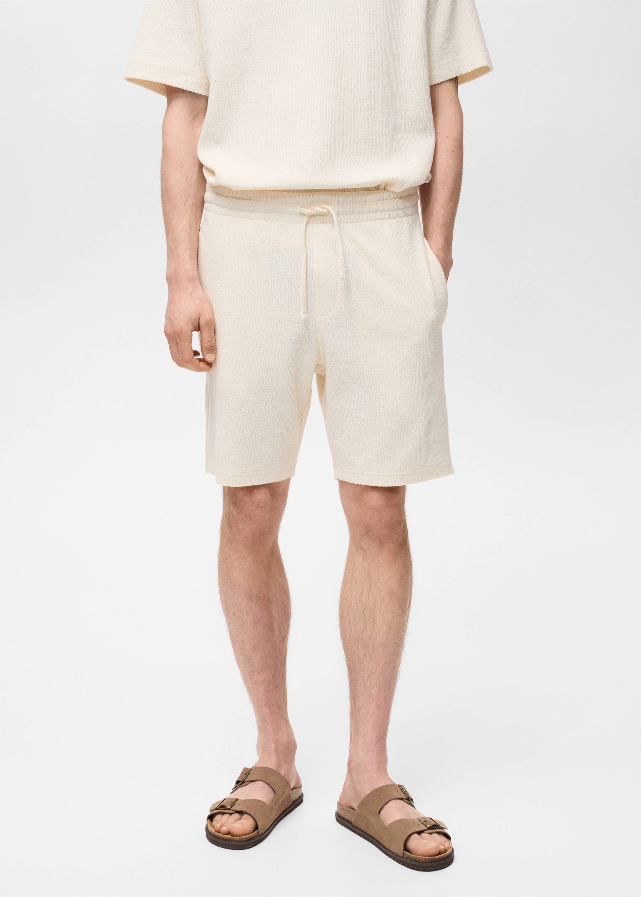 Textured cotton bermuda shorts with drawstring - Medium plane, Ecru. Ref: 87055924-00.