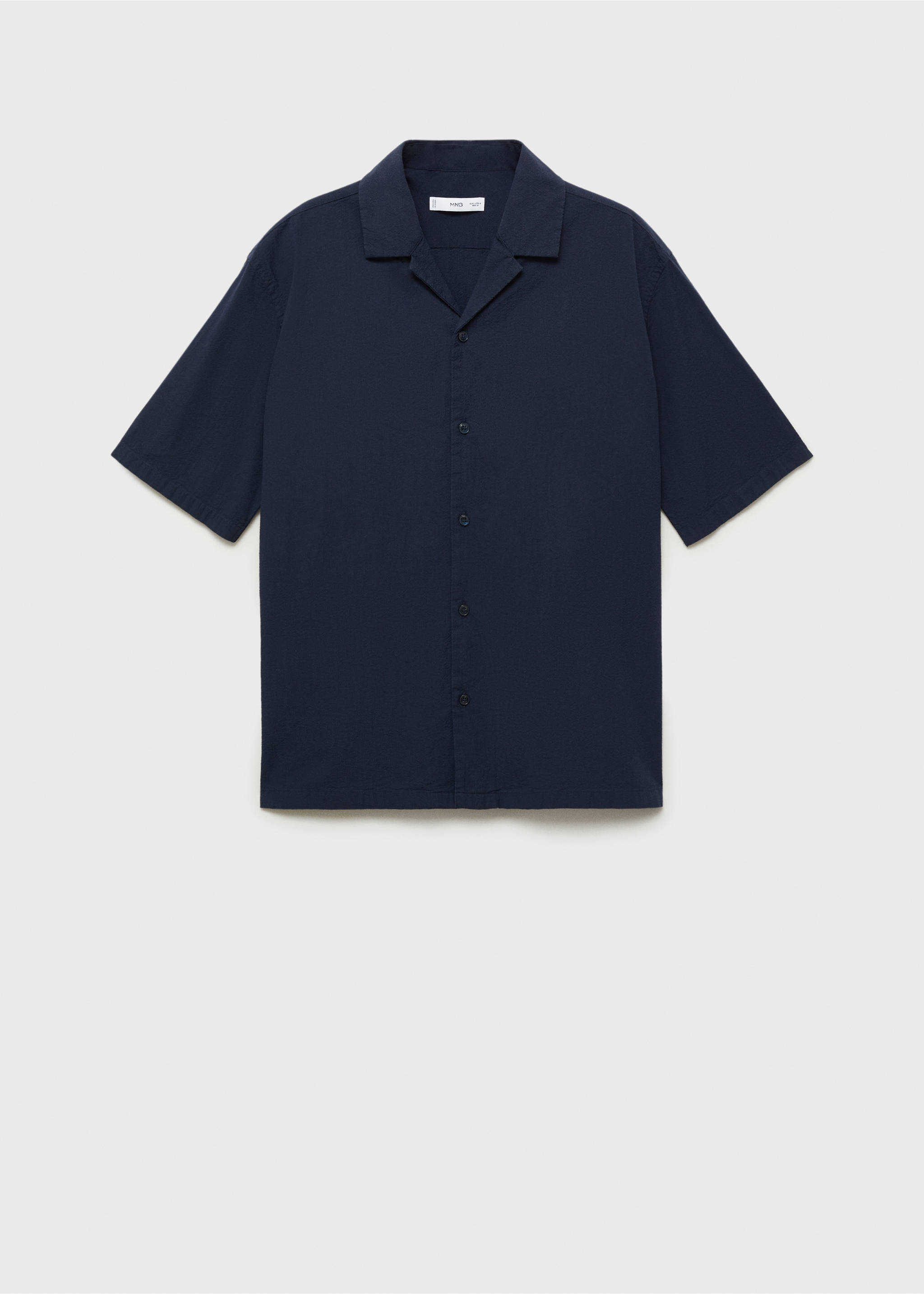 Textured shirt with bowling collar - Article without model, Dark Navy. Ref: 87055931-00.