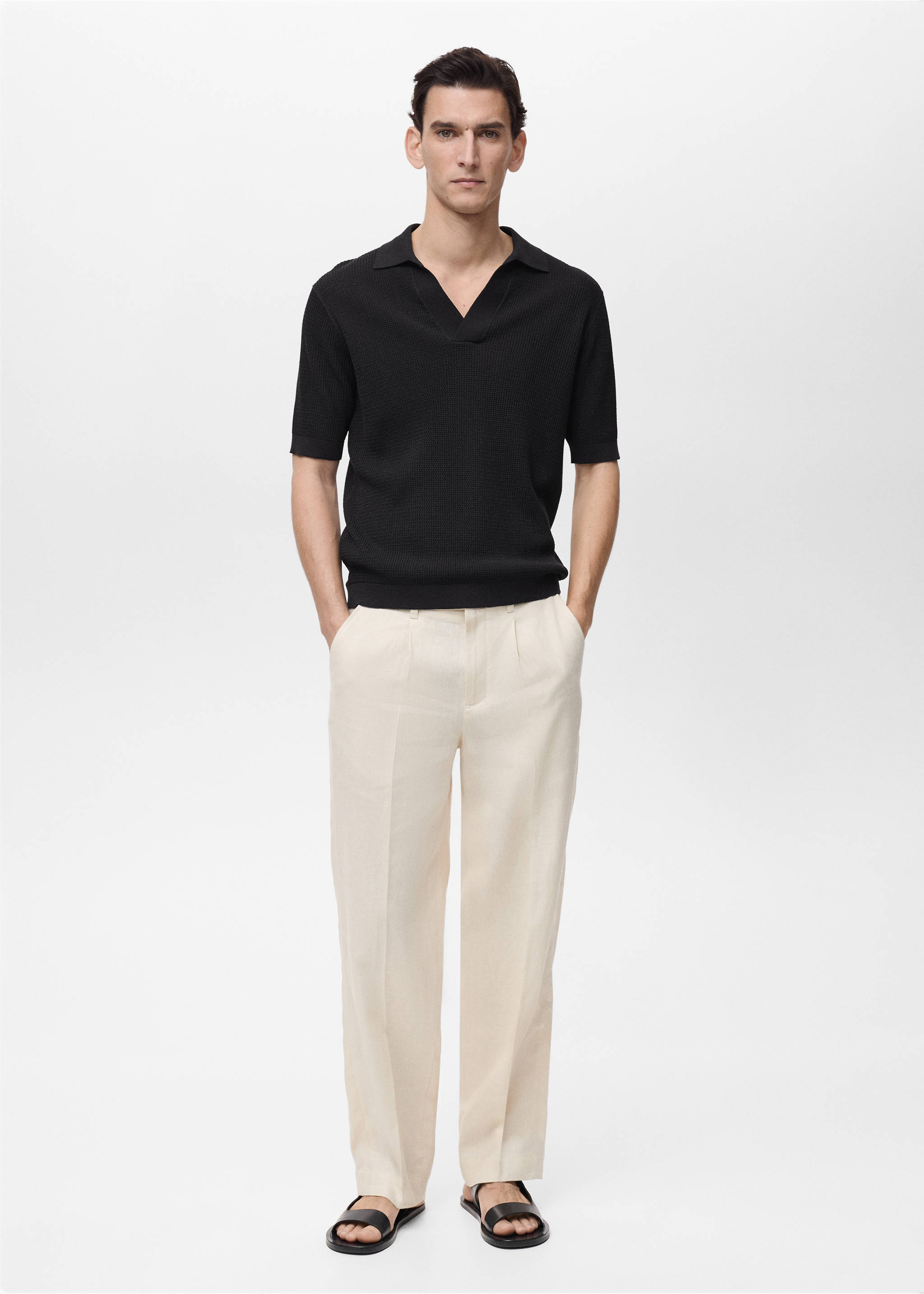 Structured fine-knit polo shirt - General plane, Black. Ref: 87055933-00.