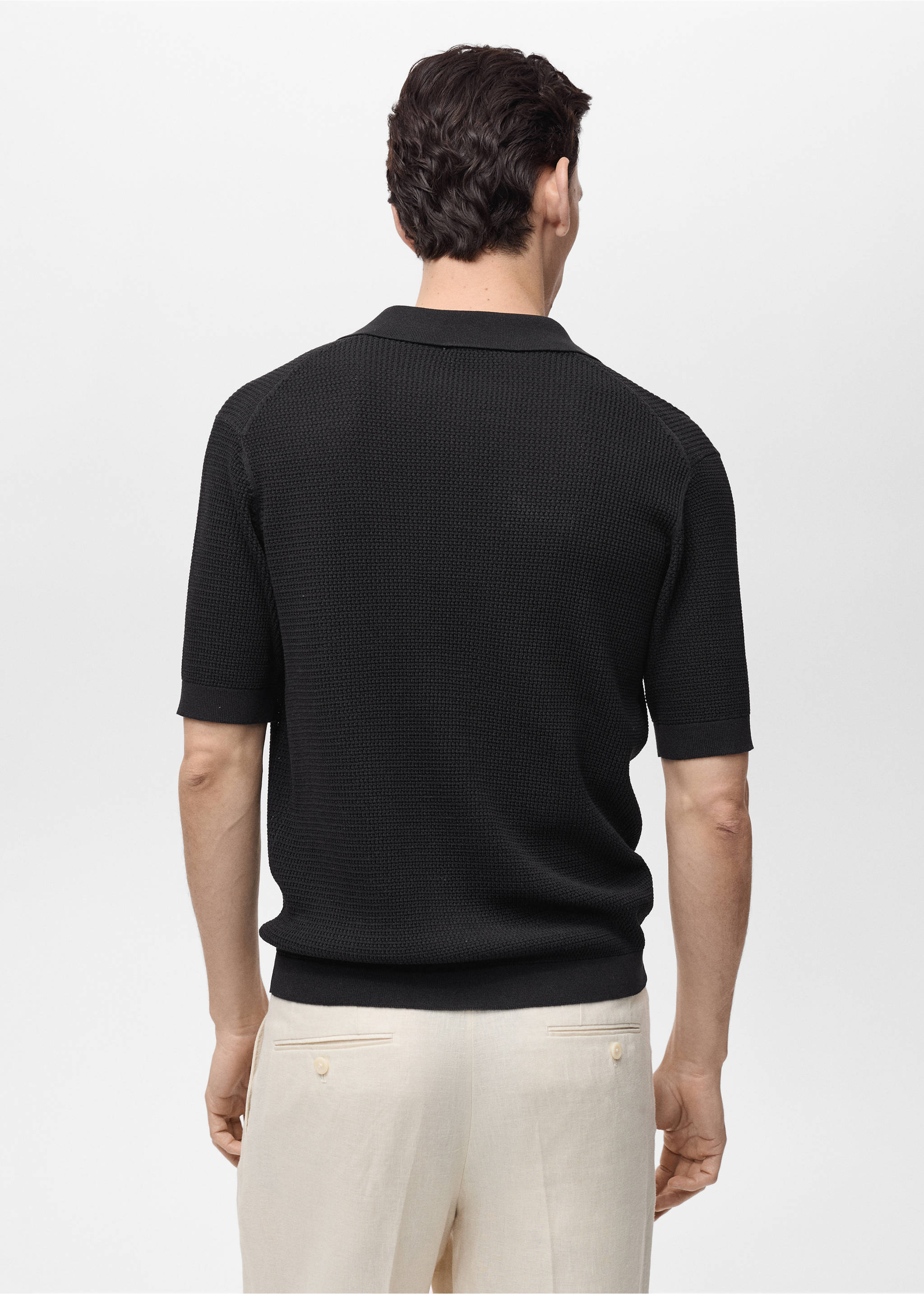 Structured fine-knit polo shirt - Reverse of the article, Black. Ref: 87055933-00.