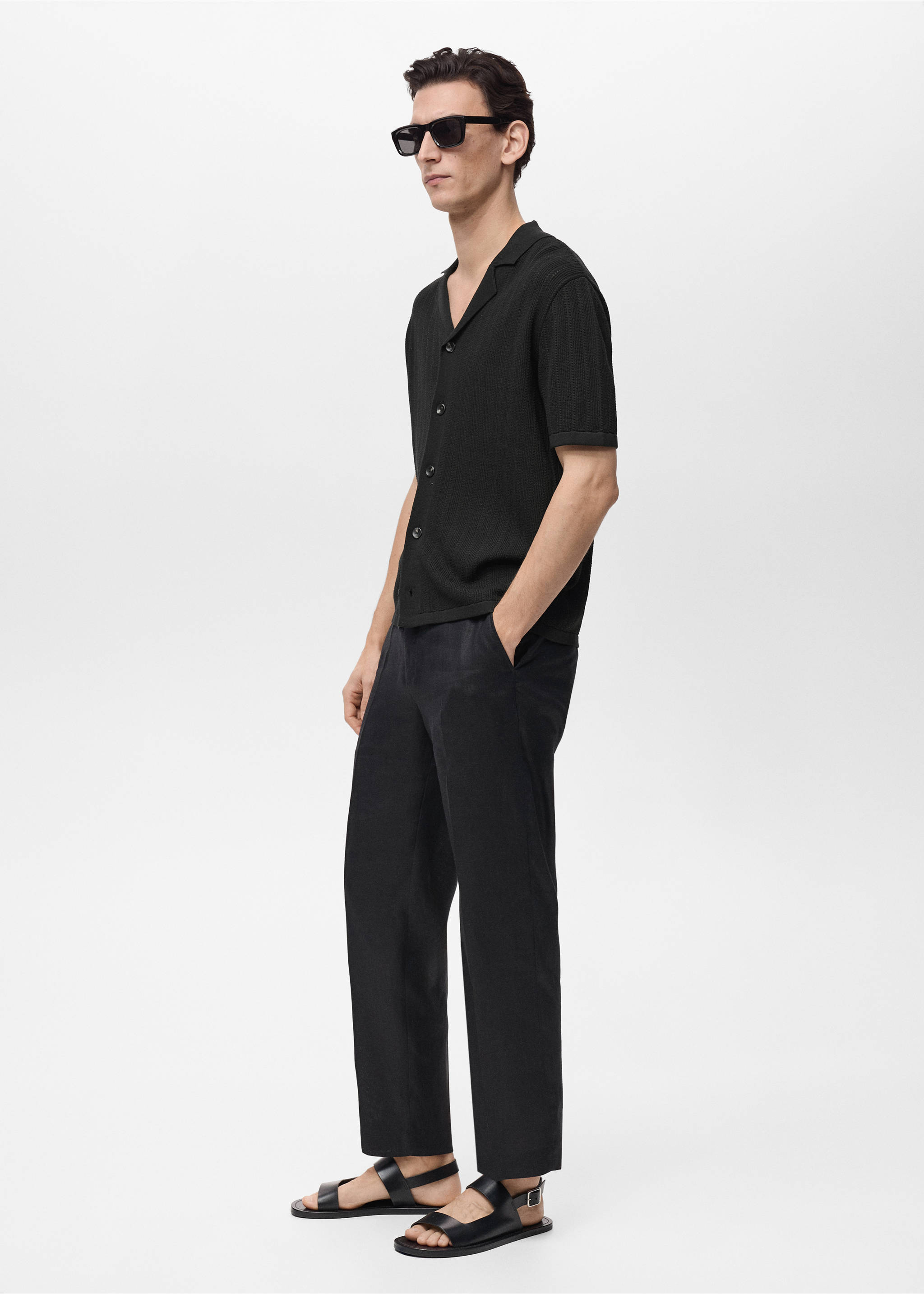 Cămașă din tricot cu detalii ajurate - Detaliu al articolului 2, Negru. Ref: 87055934-00.