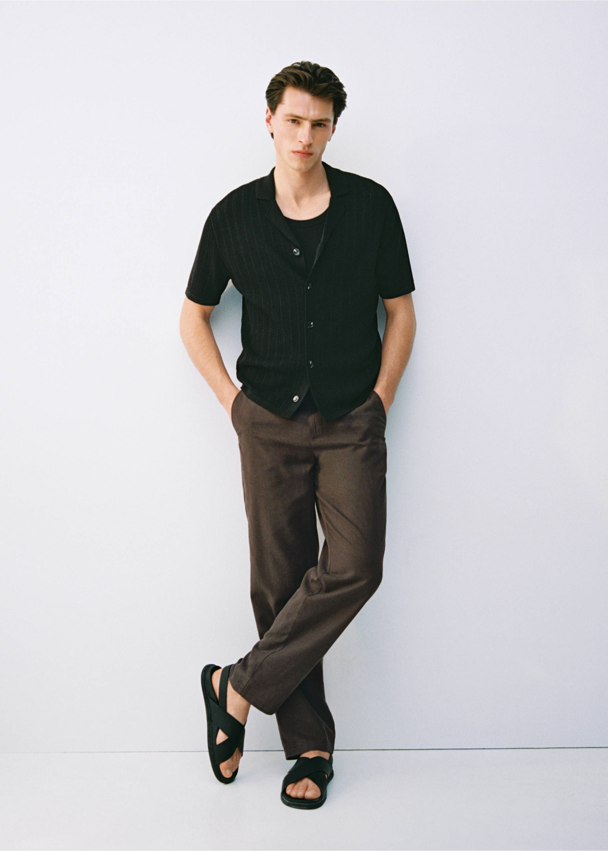 Cămașă din tricot cu detalii ajurate - Detaliu al articolului 5, Negru. Ref: 87055934-00.