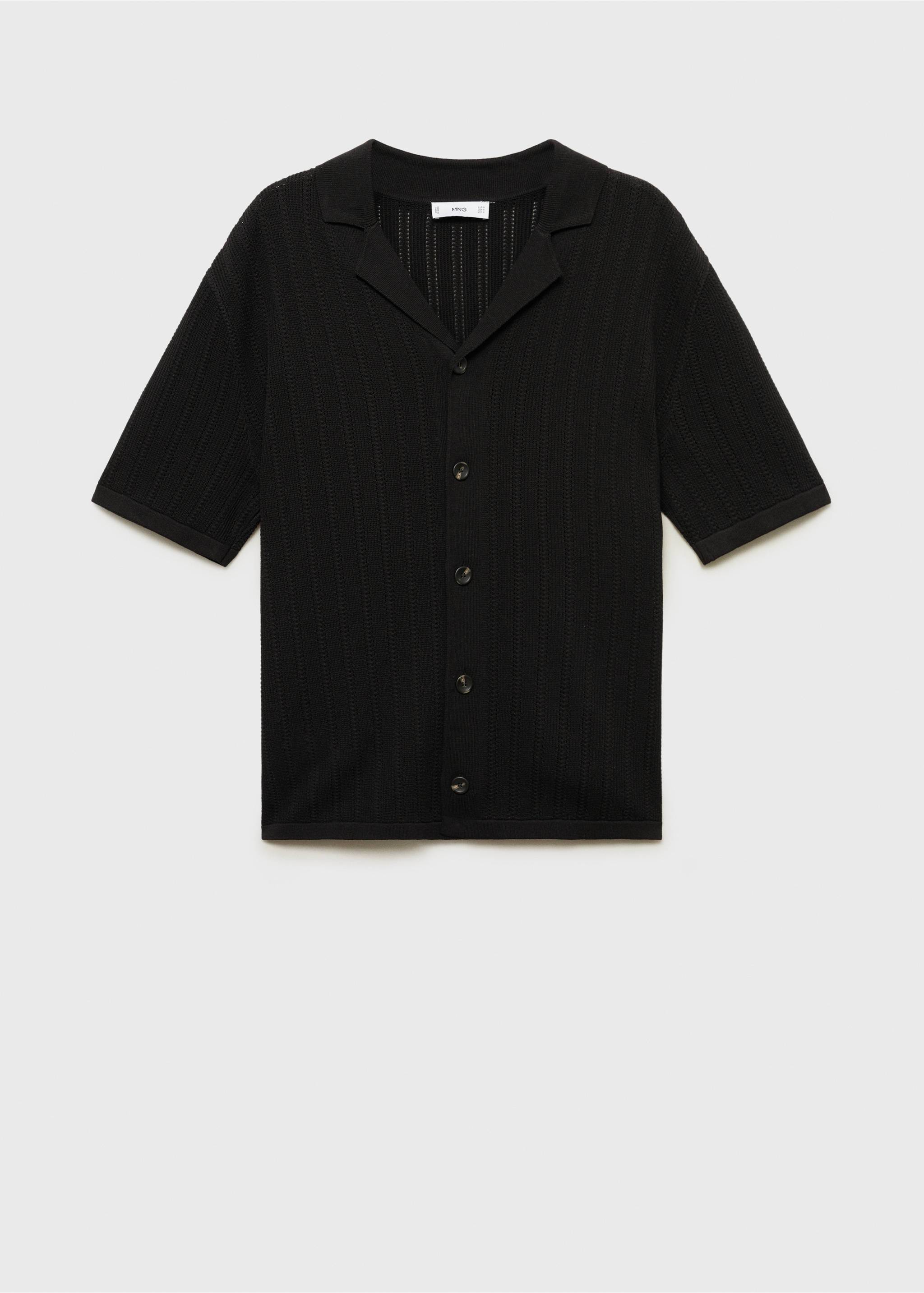 Knitted shirt with pointelle detail - Article without model, Black. Ref: 87055934-00.