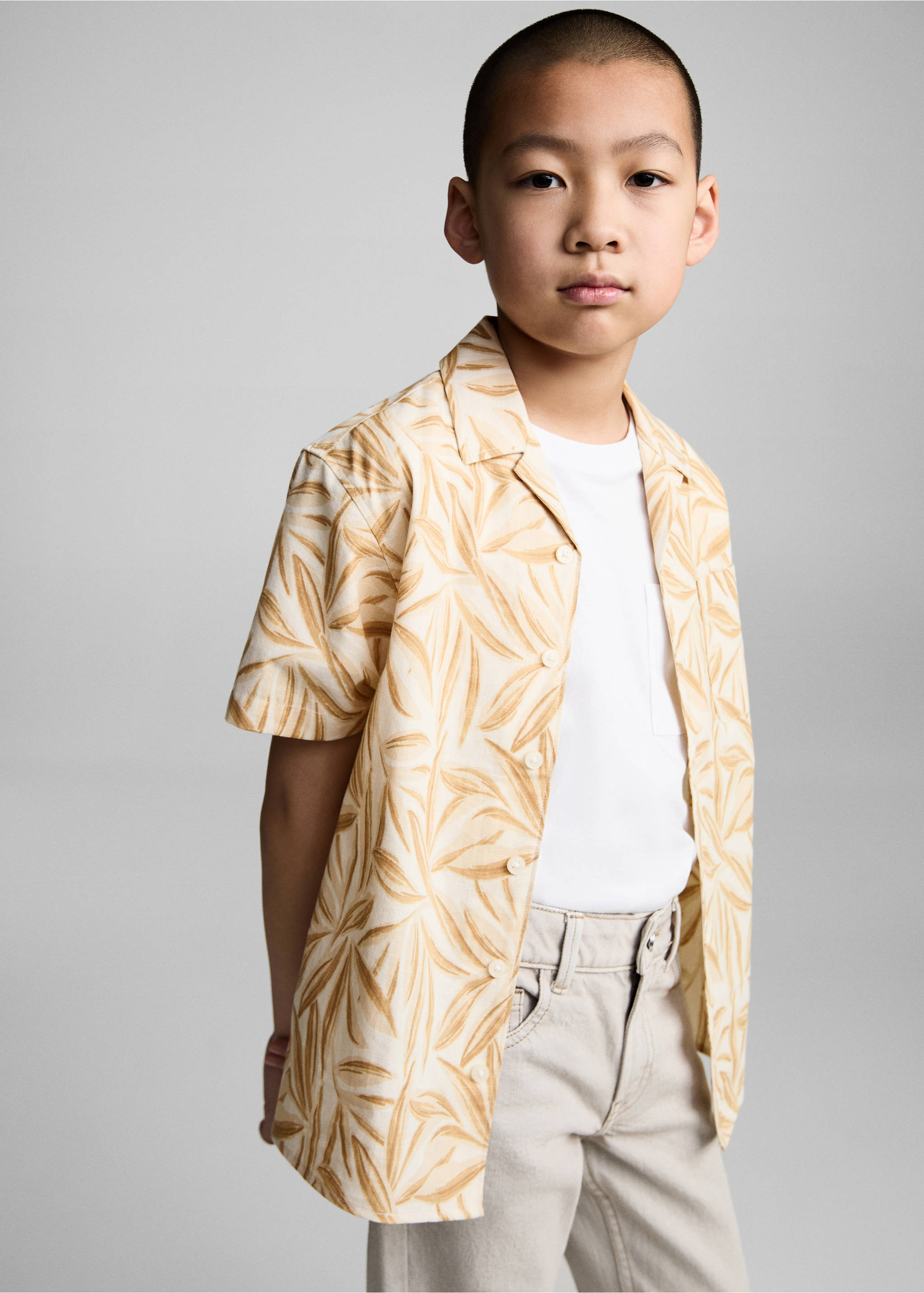 Short sleeved cotton shirt - Medium plane, Ochre. Ref: 87055939-00.