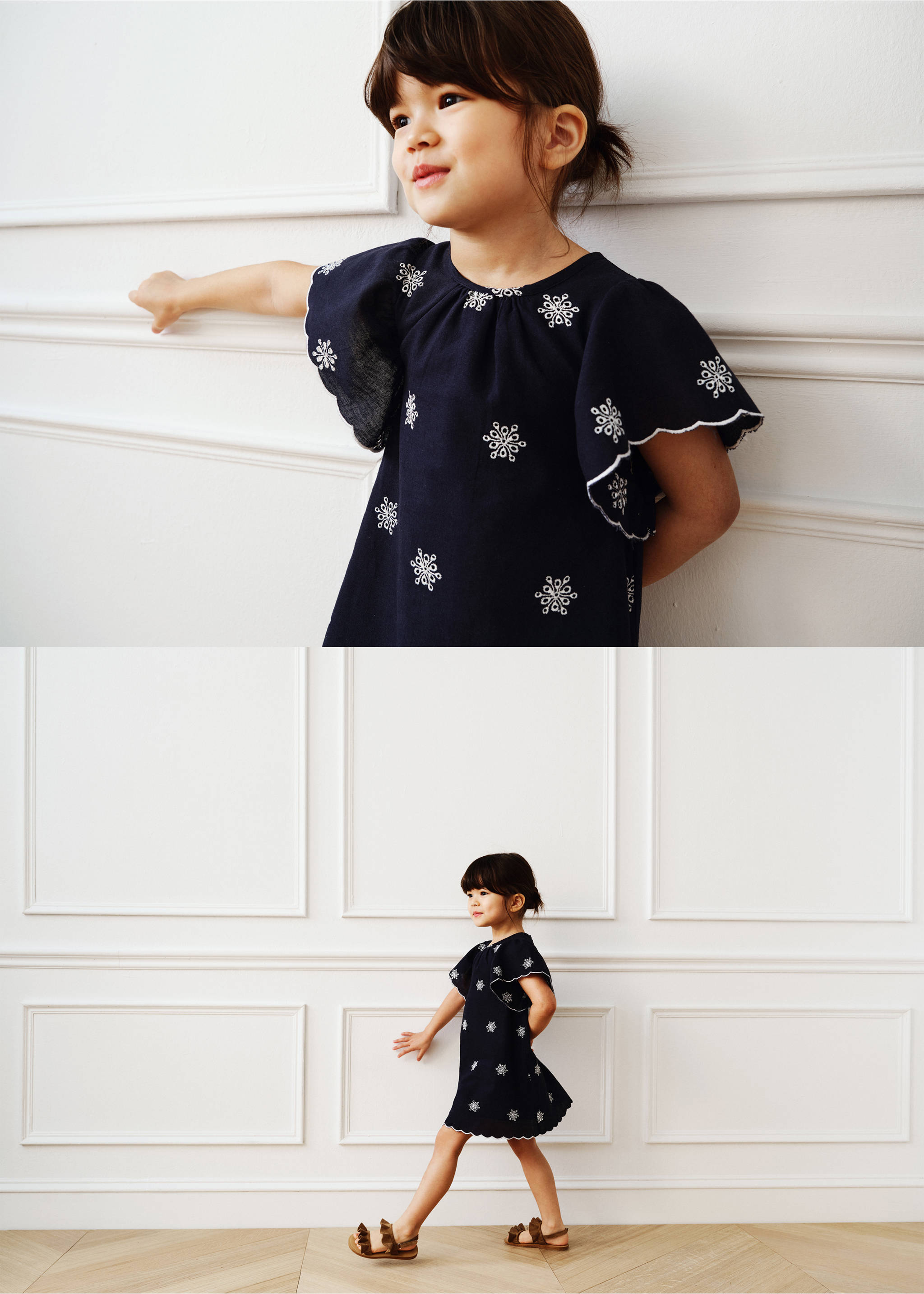 Embroidered detail dress - Details of the article 5, Dark Navy. Ref: 87055942-00.