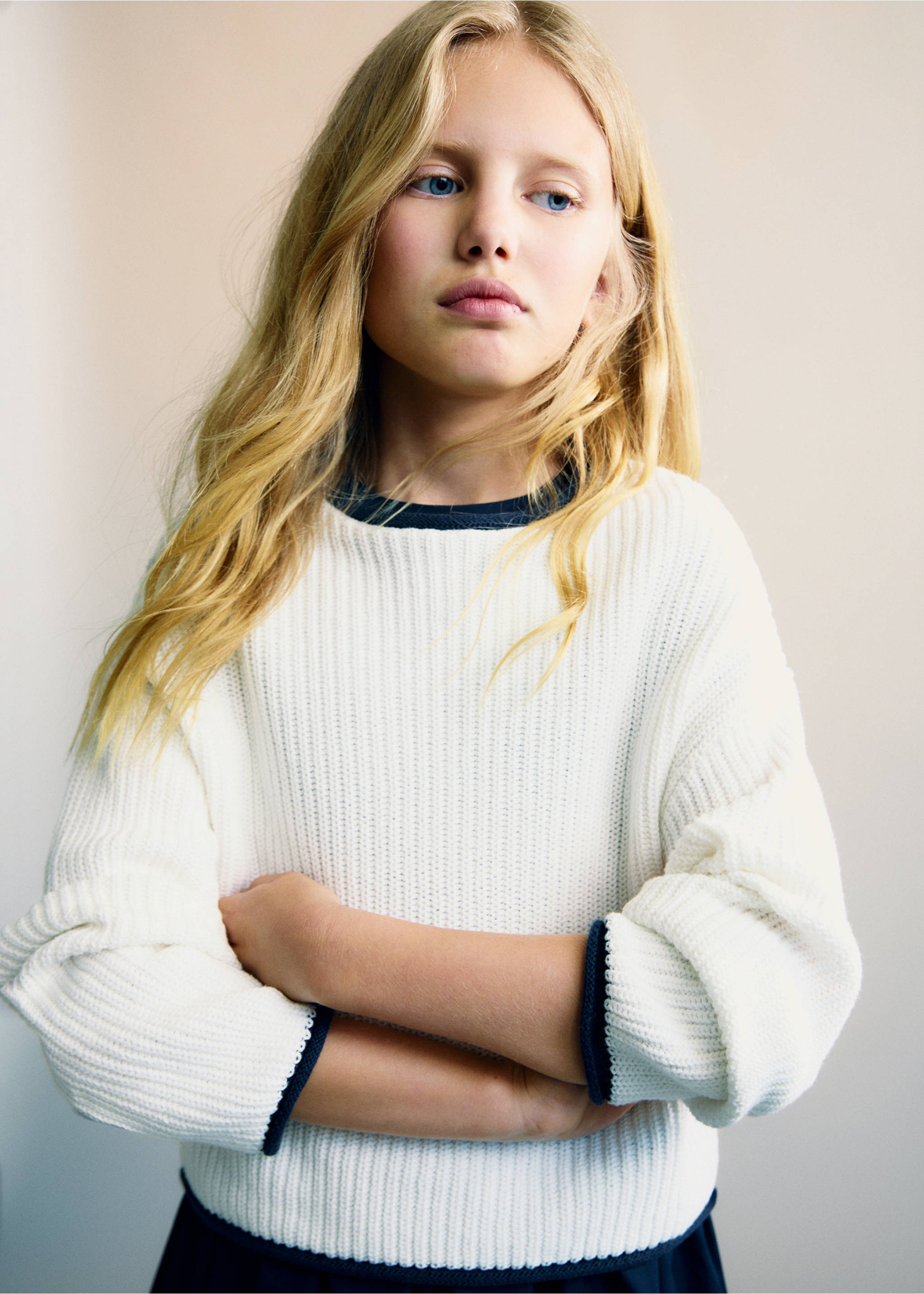 Pull-over maille côtelée - Plan moyen, Blanc. Ref: 87055950-00.