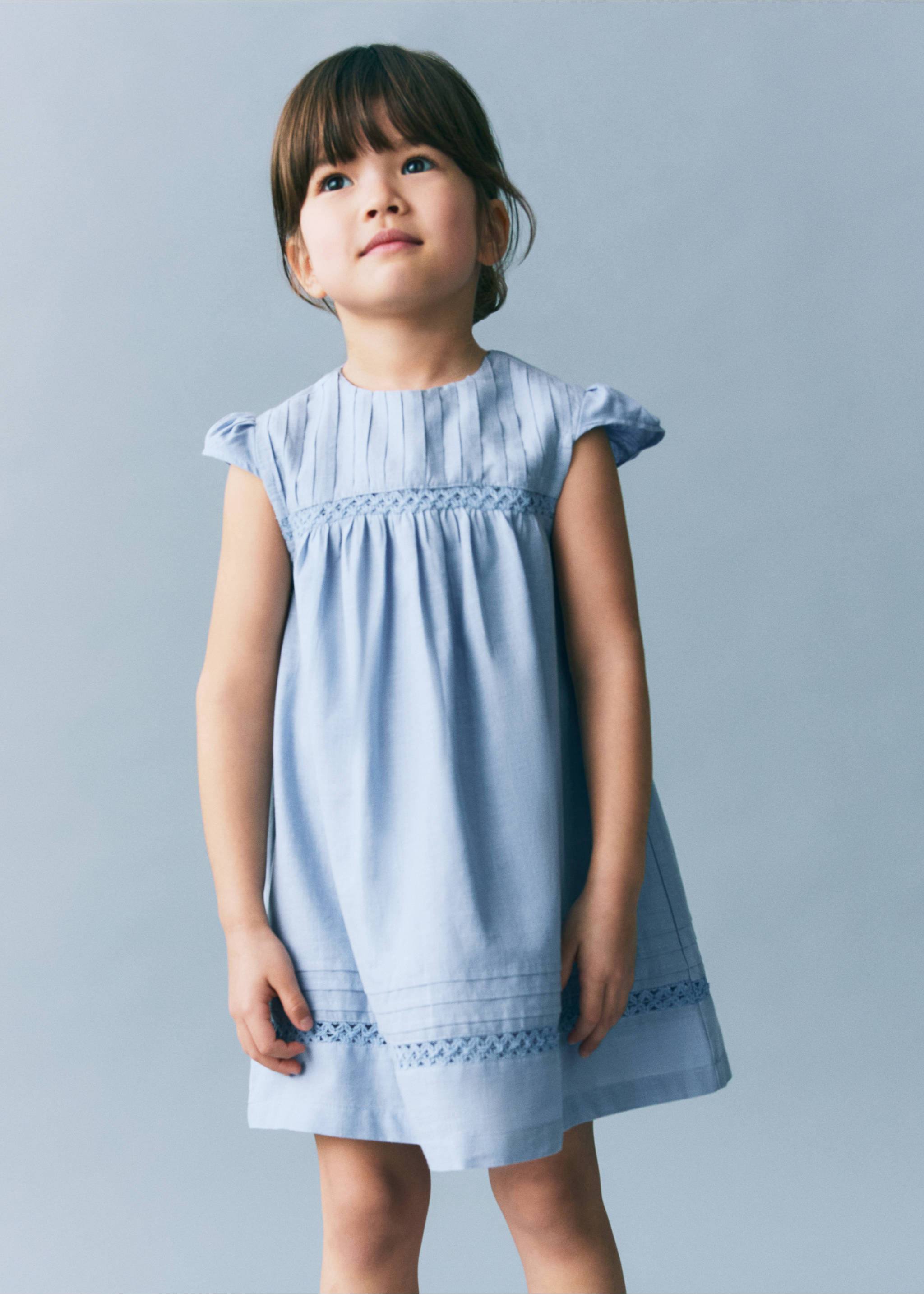 Embroidered detail dress - Medium plane, Sky Blue. Ref: 87055951-00.