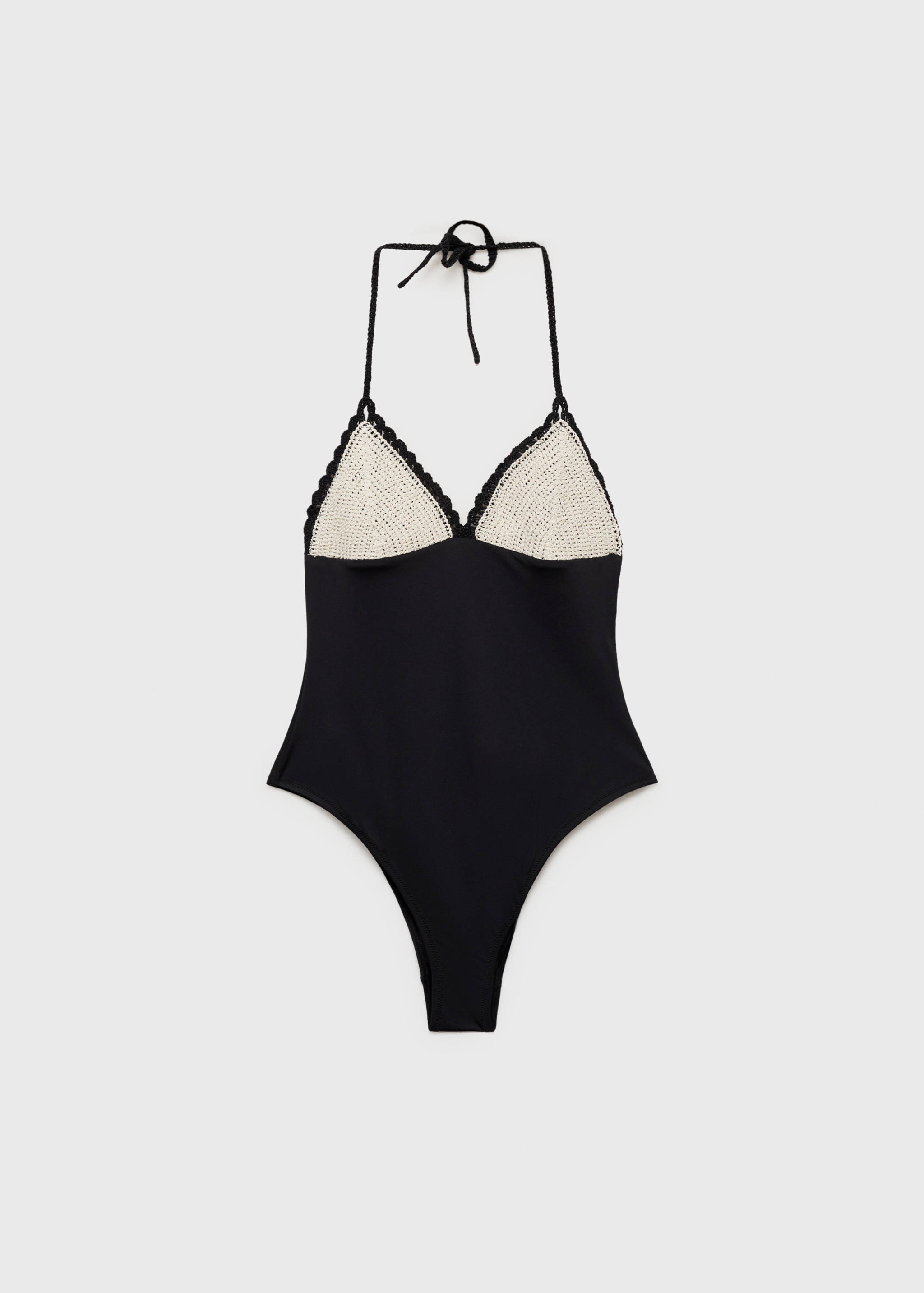Combined knitted swimsuit with crochet appliqué - Article without model