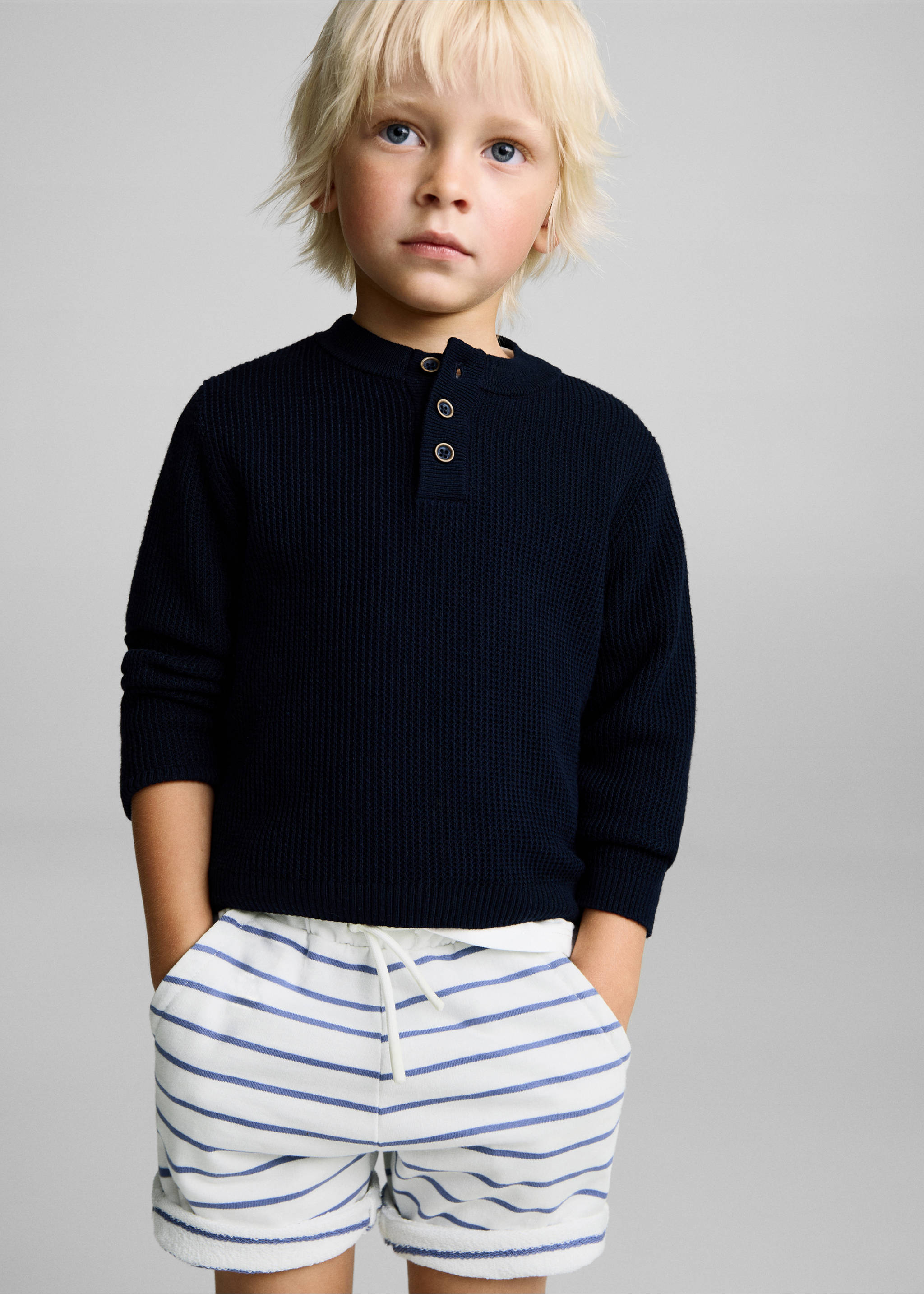 Gestreifte Baumwoll-Bermudas - Detail des Artikels 1, Blau. Ref: 87055961-00.