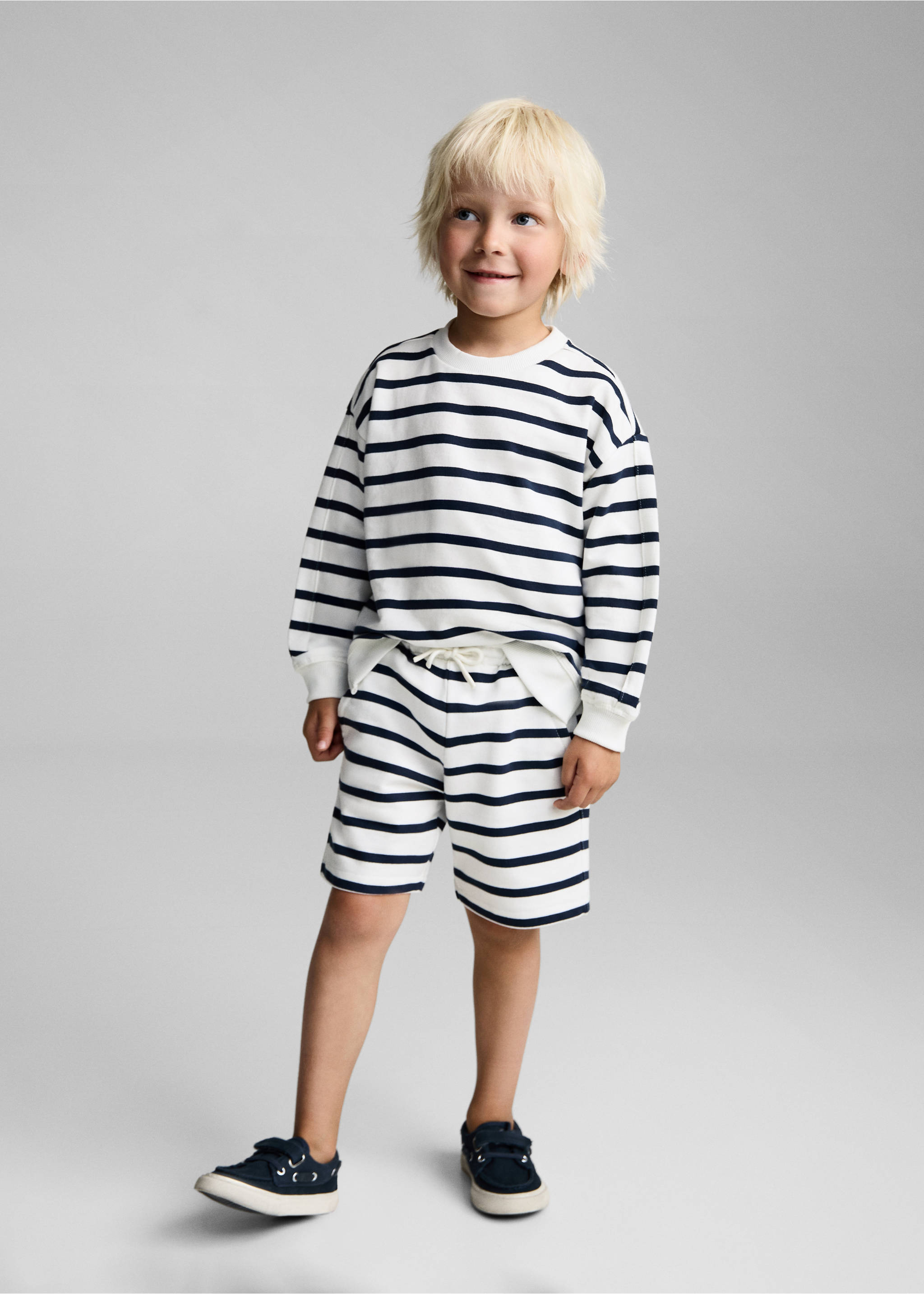 Gestreiftes Baumwoll-Sweatshirt - Allgemeine Ansicht, Dunkles Marineblau. Ref: 87055962-00.