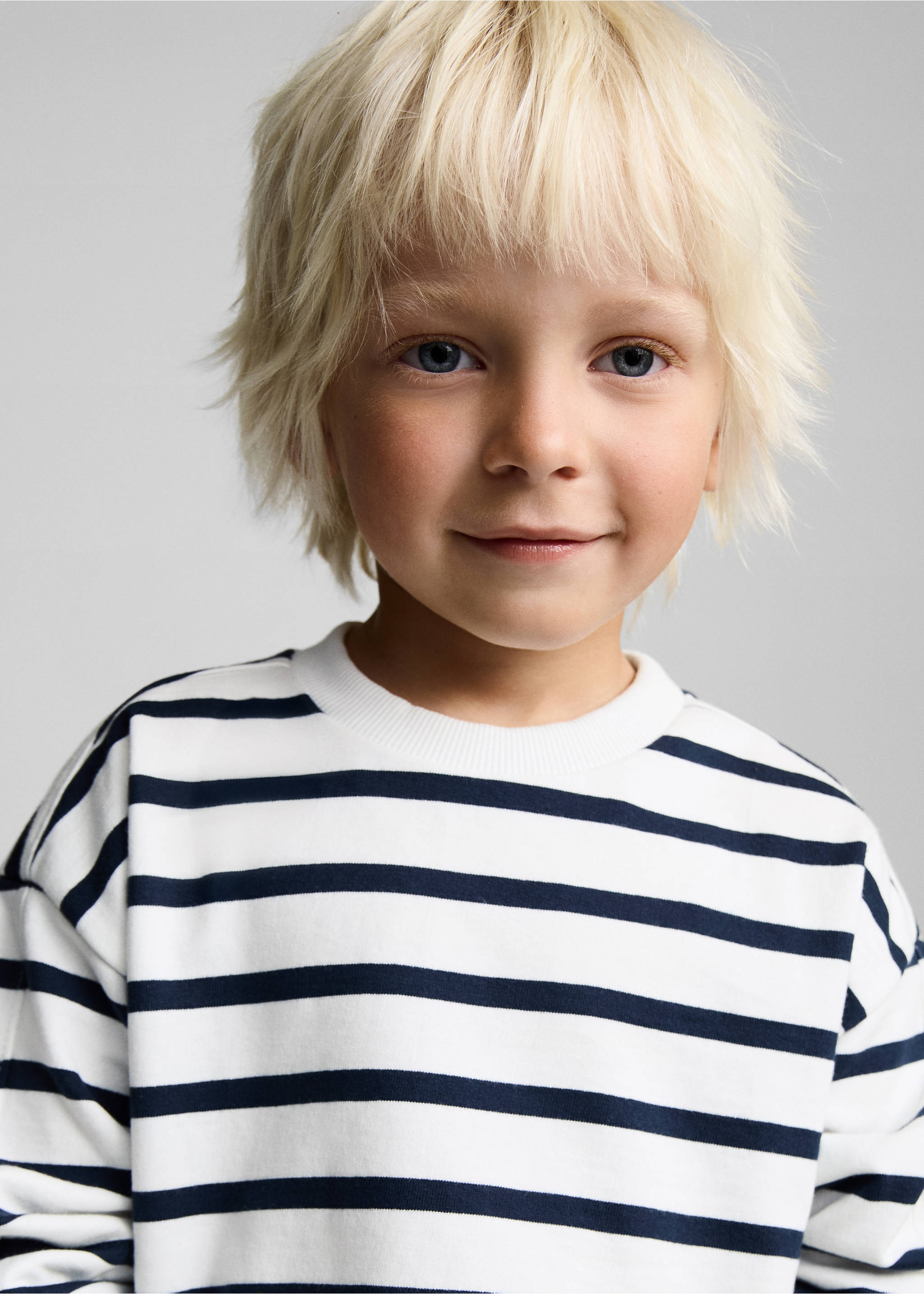 Gestreiftes Baumwoll-Sweatshirt - Detail des Artikels 1, Dunkles Marineblau. Ref: 87055962-00.