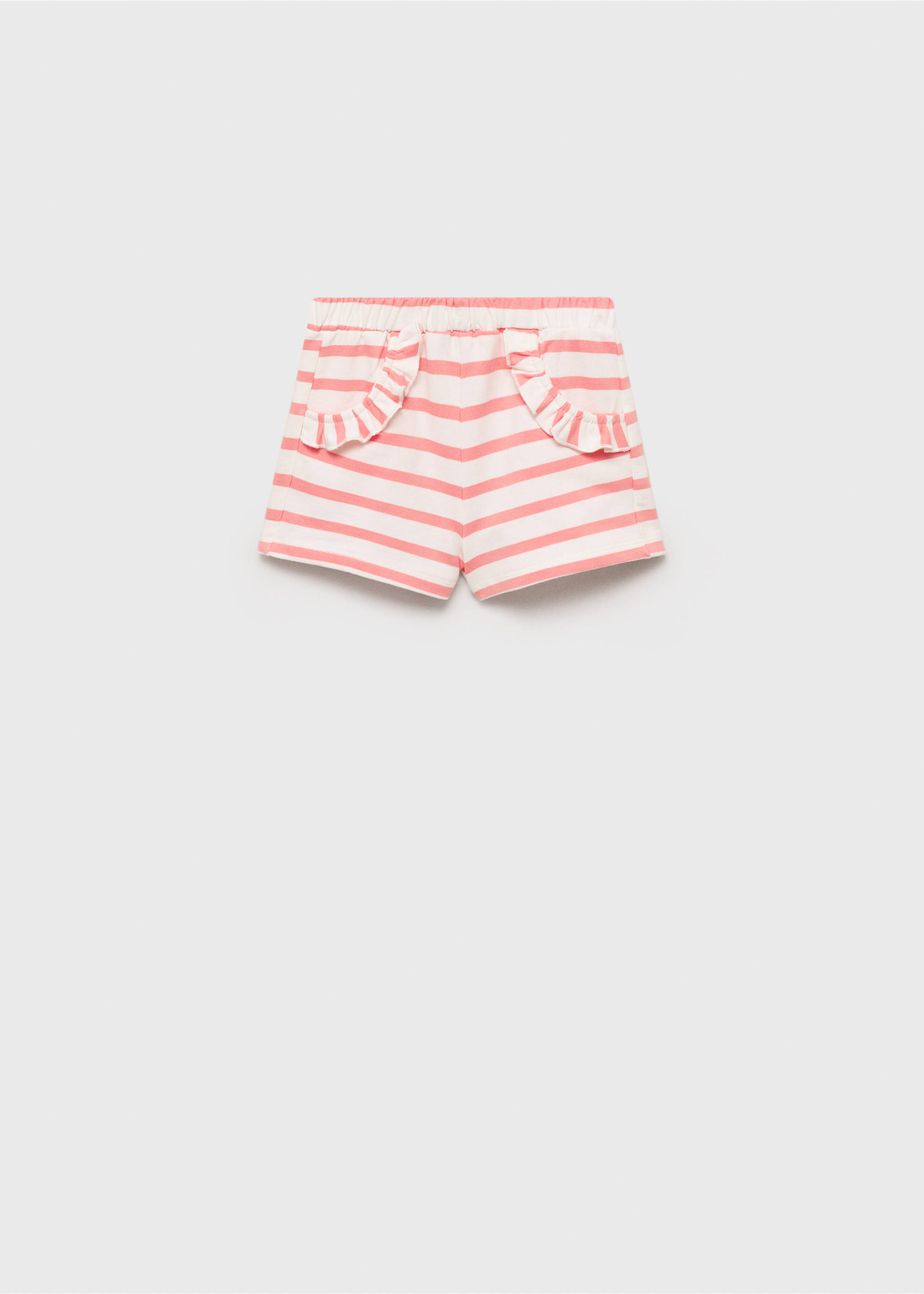 Striped shorts with ruffled pockets - Article without model, Coral Red. Ref: 87055963-00.