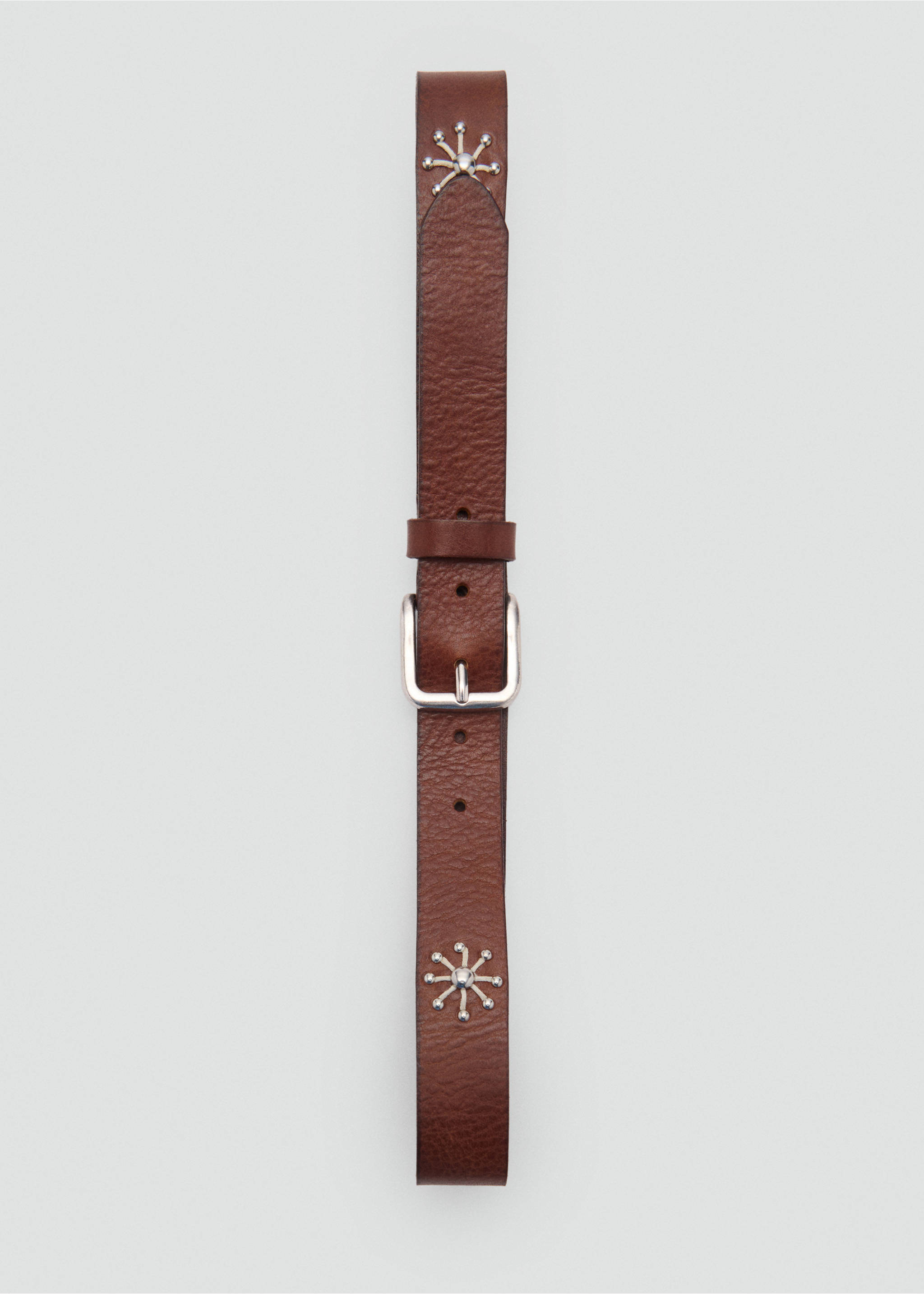 Leather belt with embroidered details - Details of the article 2, Brown. Ref: 87055964-00.