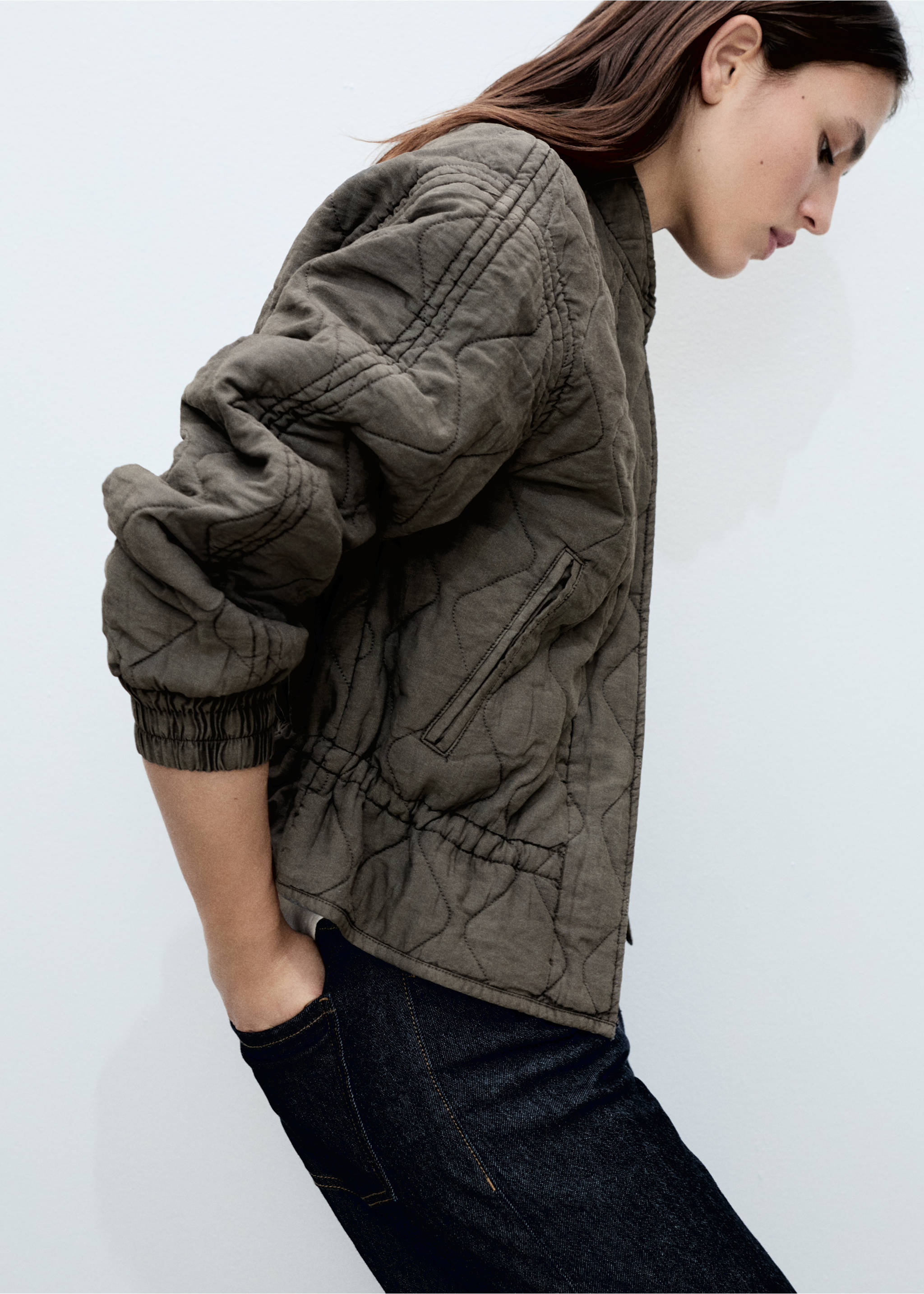 Quilted bomber jacket - Medium plane, Grey. Ref: 87055968-00.