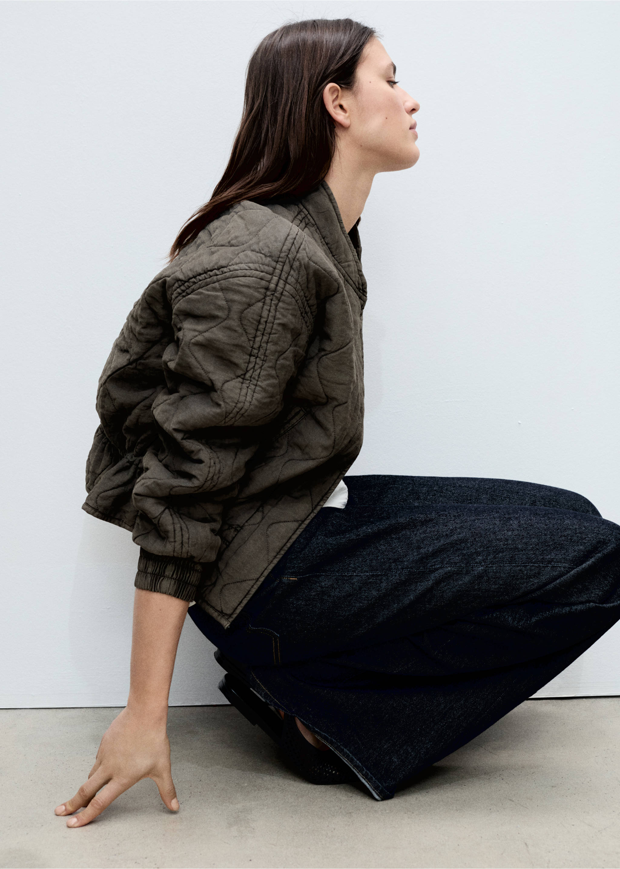 Quilted bomber jacket - Details of the article 2, Grey. Ref: 87055968-00.