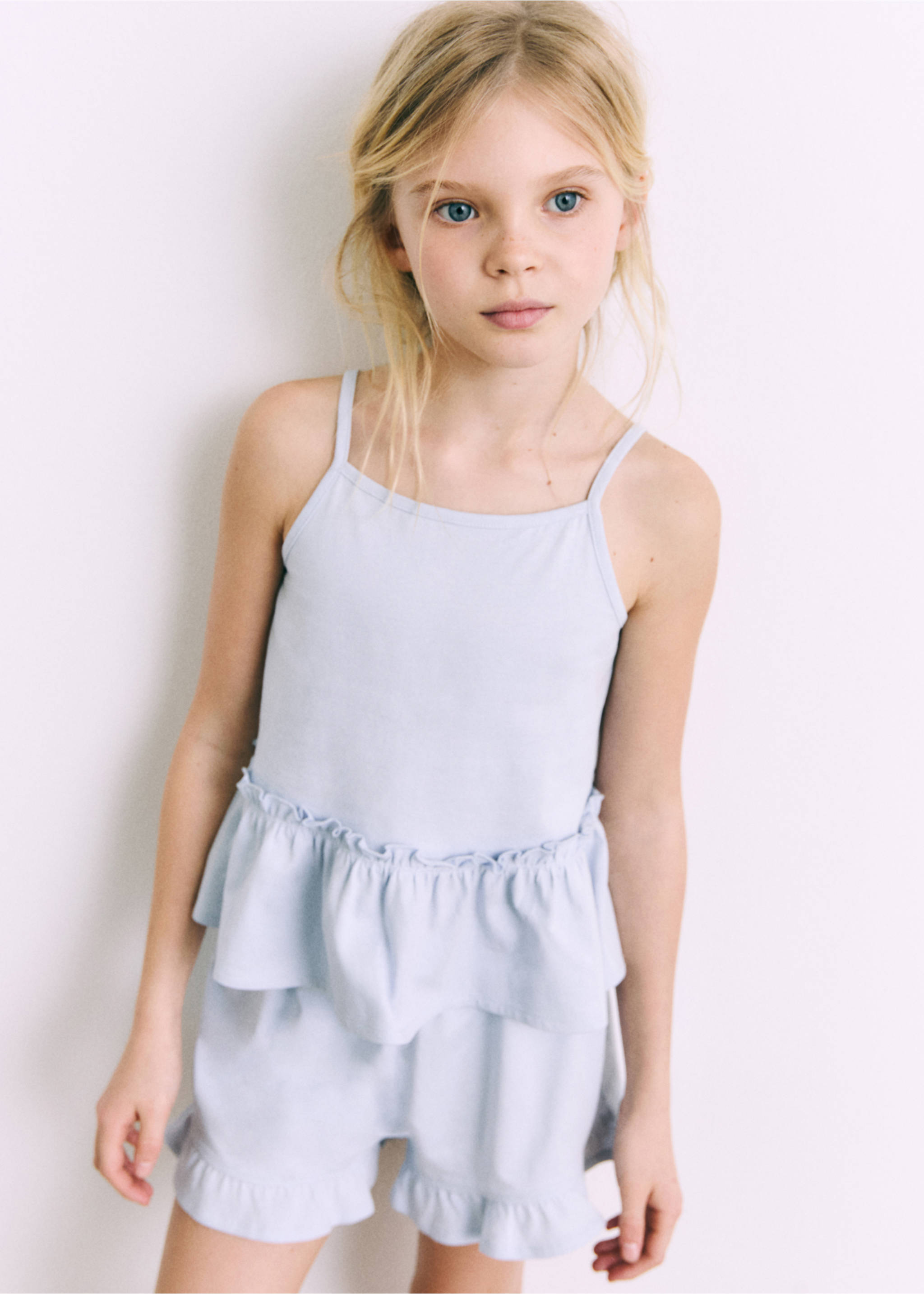 Pyjama shorts with ruffles - Details of the article 5, Sky Blue. Ref: 87055975-00.