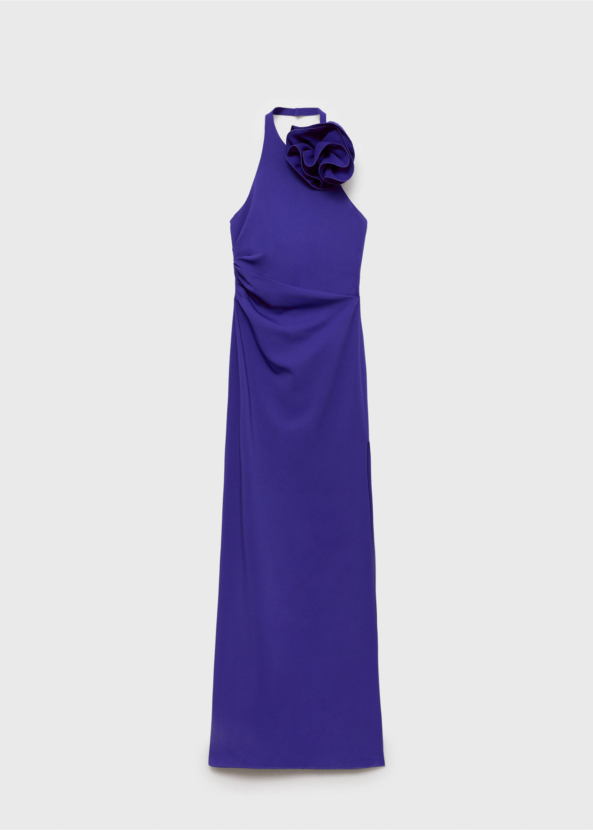 Draped halter-neck dress with flower motif - Article without model, Blue. Ref: 87055988-00.