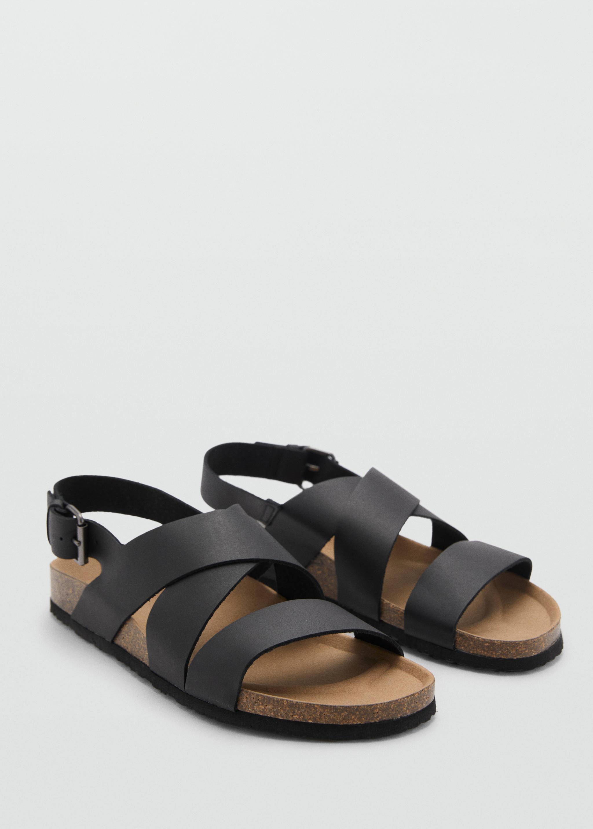 Crossed leather sandals with buckle - Medium plane
