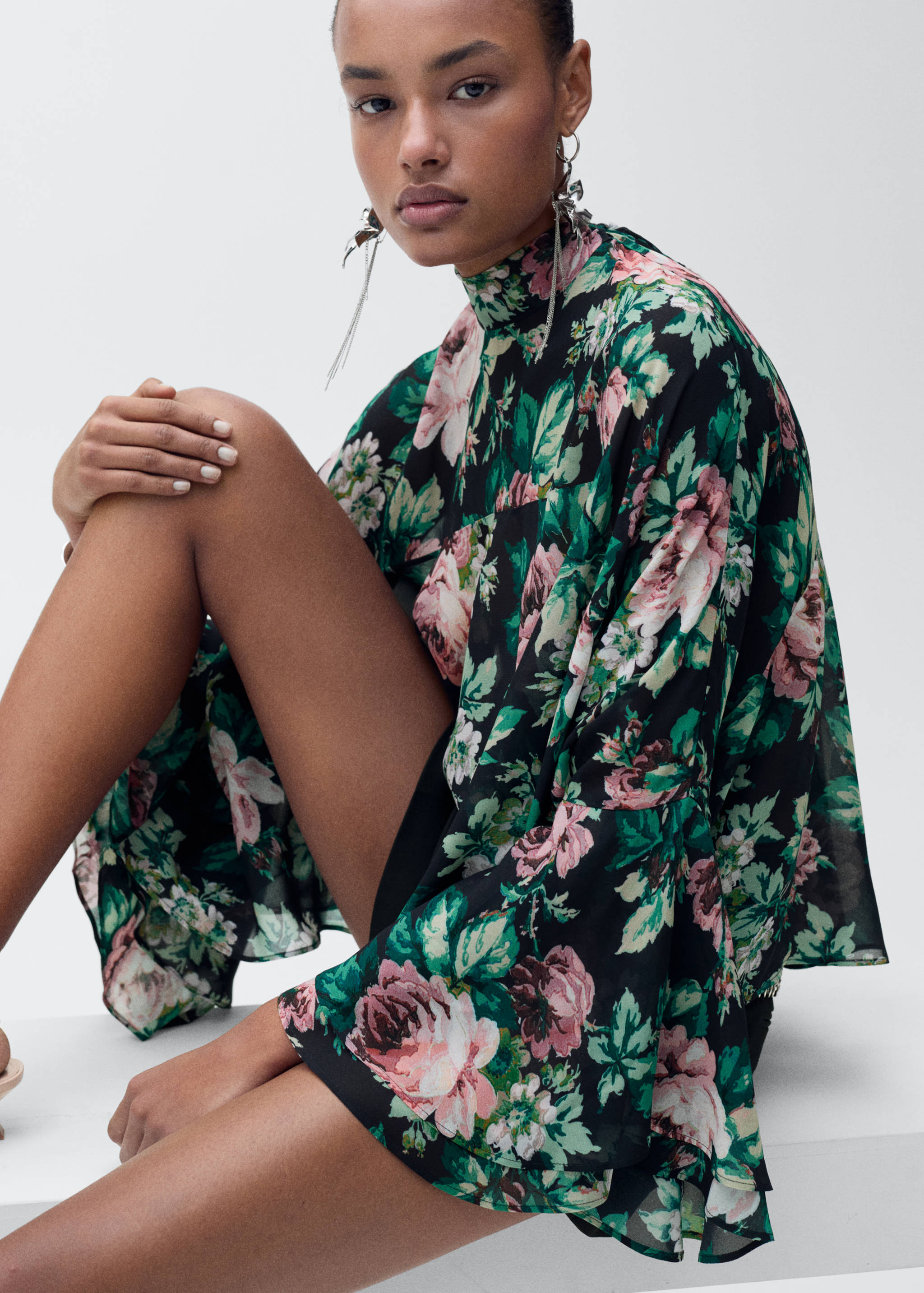 Chemisier à col montant imprimé fleuri - Détail de l'article 6