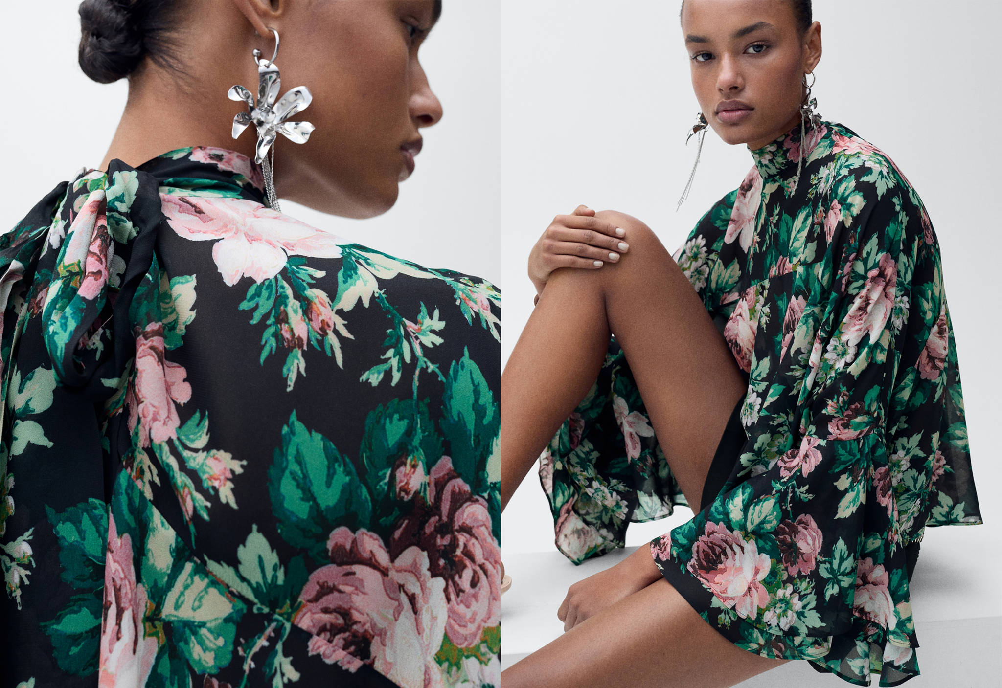 Floral-print turtleneck blouse - Panoramic plane