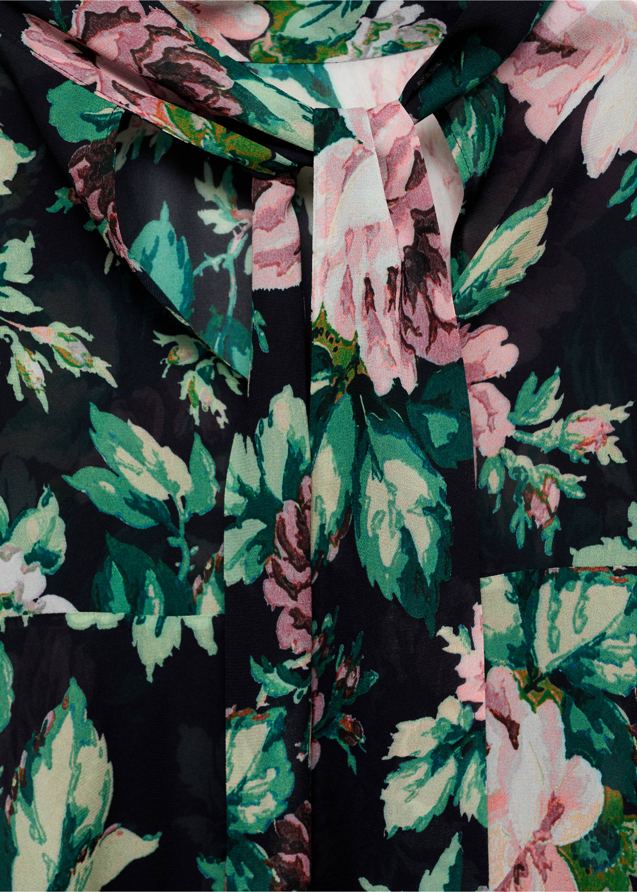 Chemisier à col montant imprimé fleuri - Détail de l'article 8, Noir. Ref: 87055993-00.