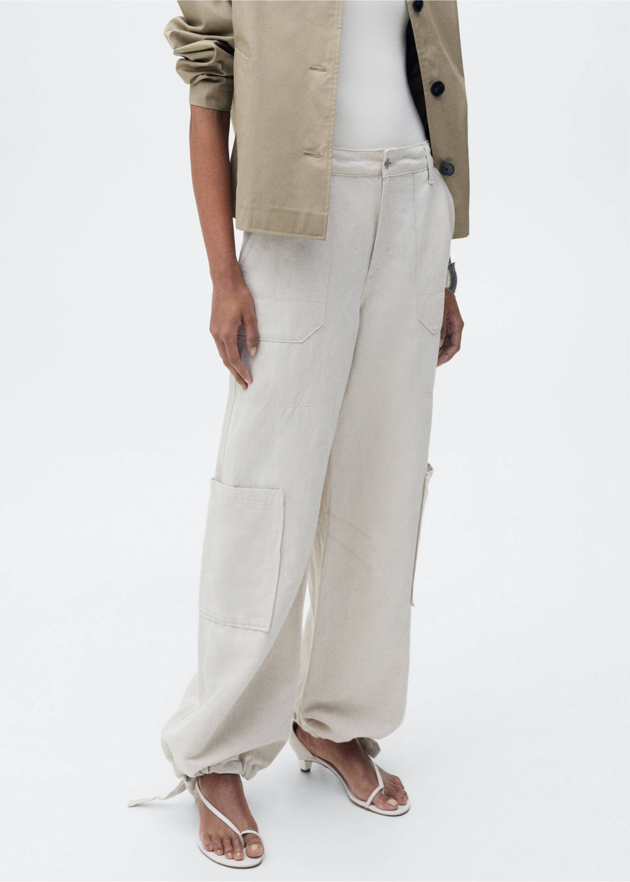 Pantalons cargo lli vora abullonada - Pla mig, Gris clar/pastel. Ref: 87055995-00.