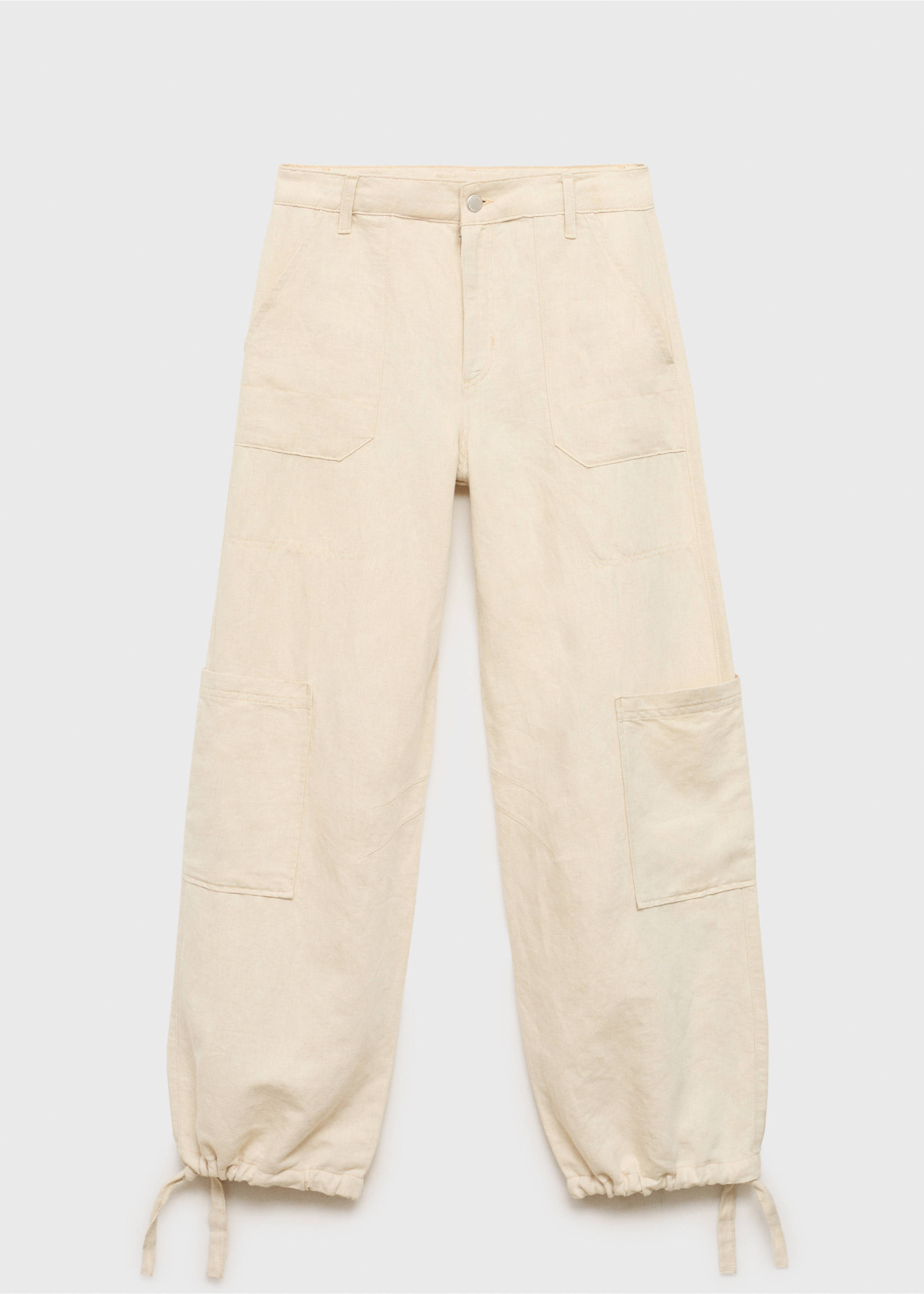 Pantalón cargo lino bajo abullonado - Artículo sin modelo, Gris claro/pastel. Ref: 87055995-00.