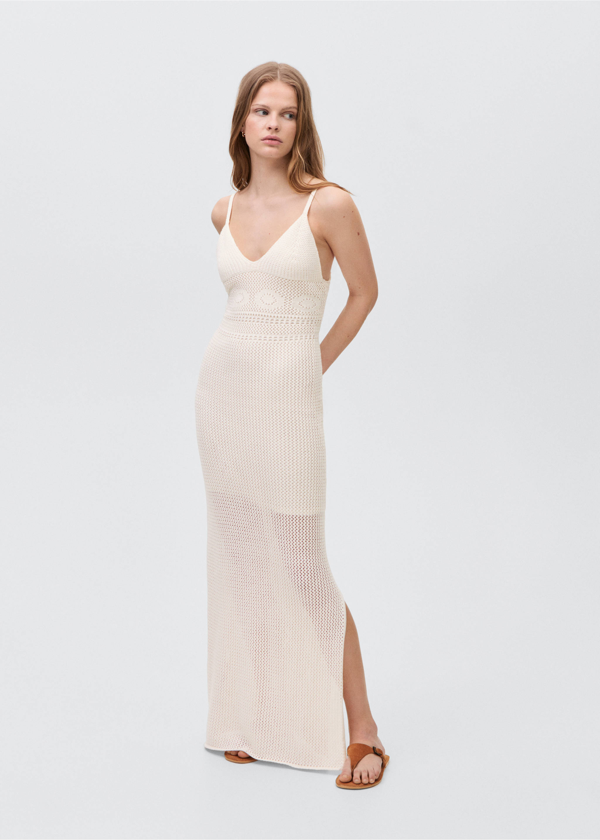 Crochet long dress - General plane, Off White. Ref: 87056340-00.