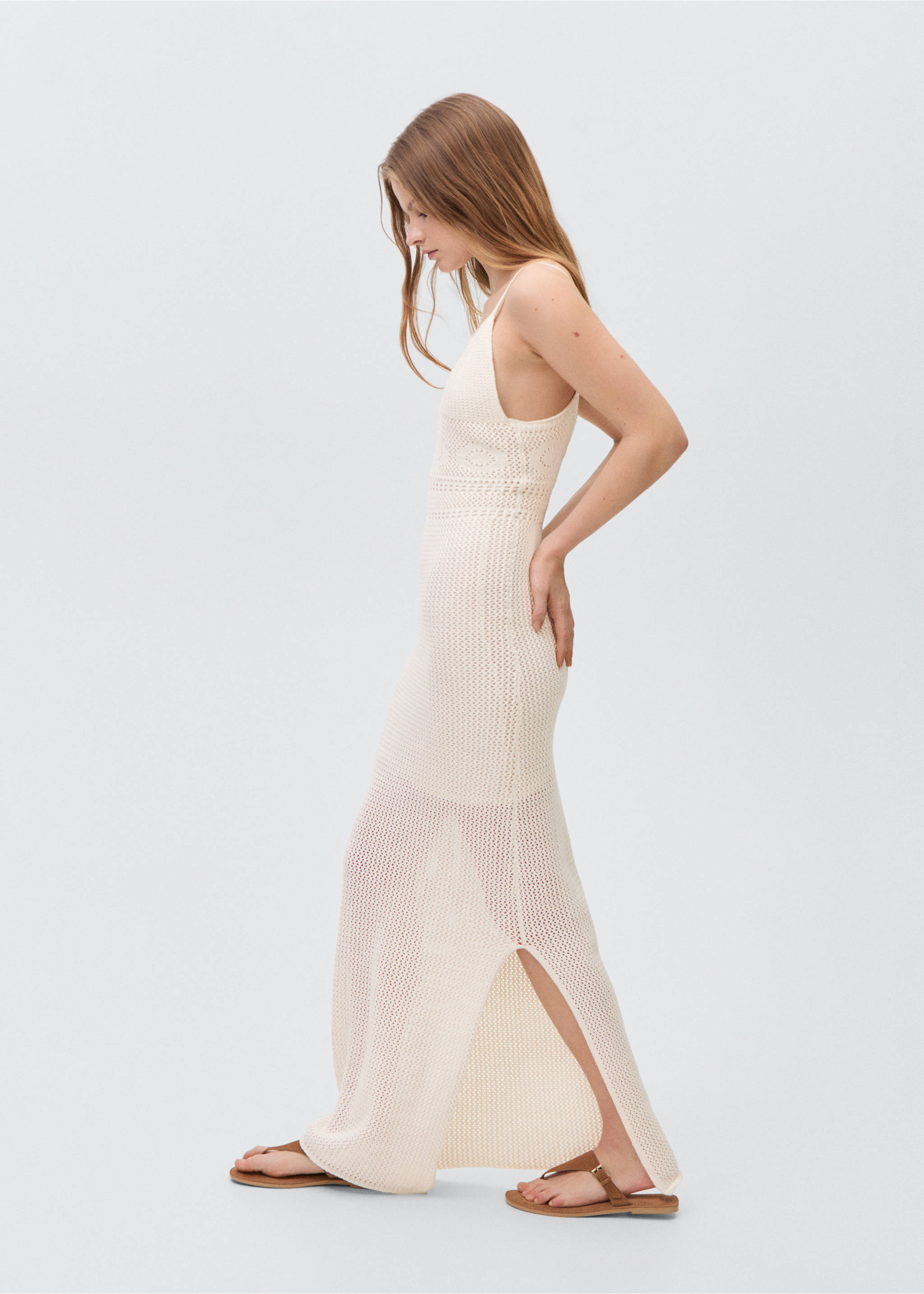 Crochet long dress - Details of the article 2, Off White. Ref: 87056340-00.