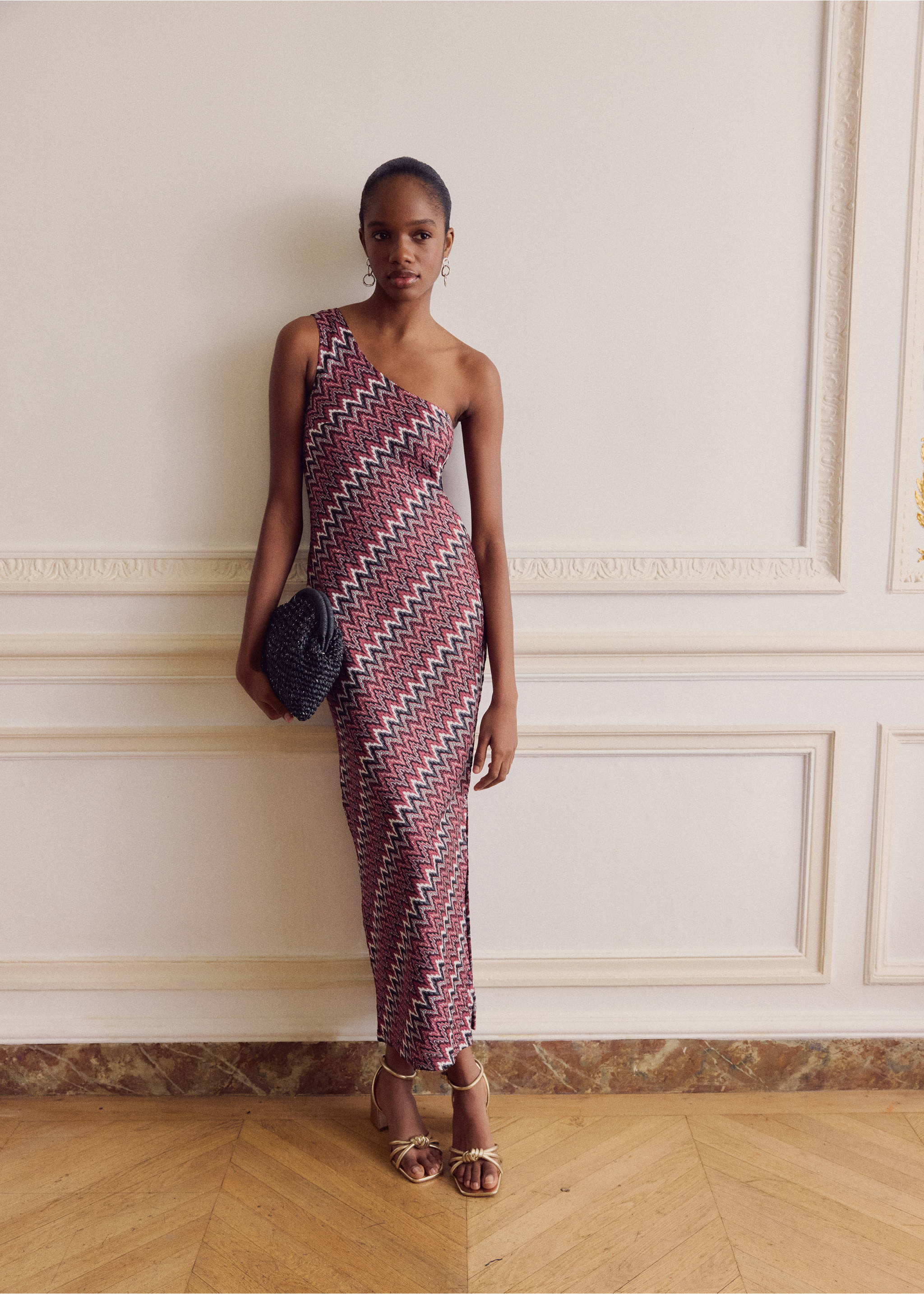 Lurex zigzag dress - Details of the article 5, Red. Ref: 87056341-00.