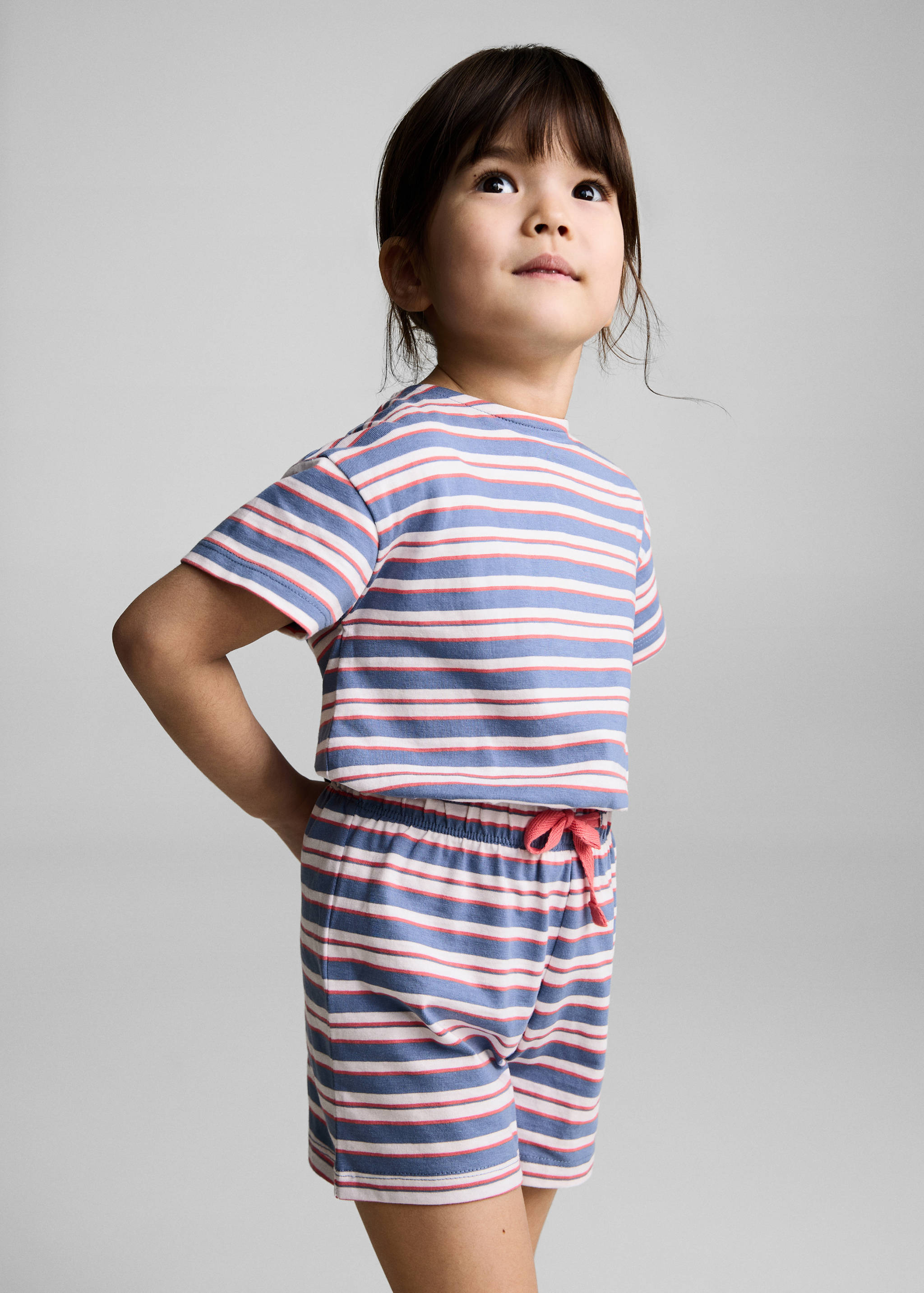 Korte gestreepte jumpsuit met aansnoerkoord - Middenvlak