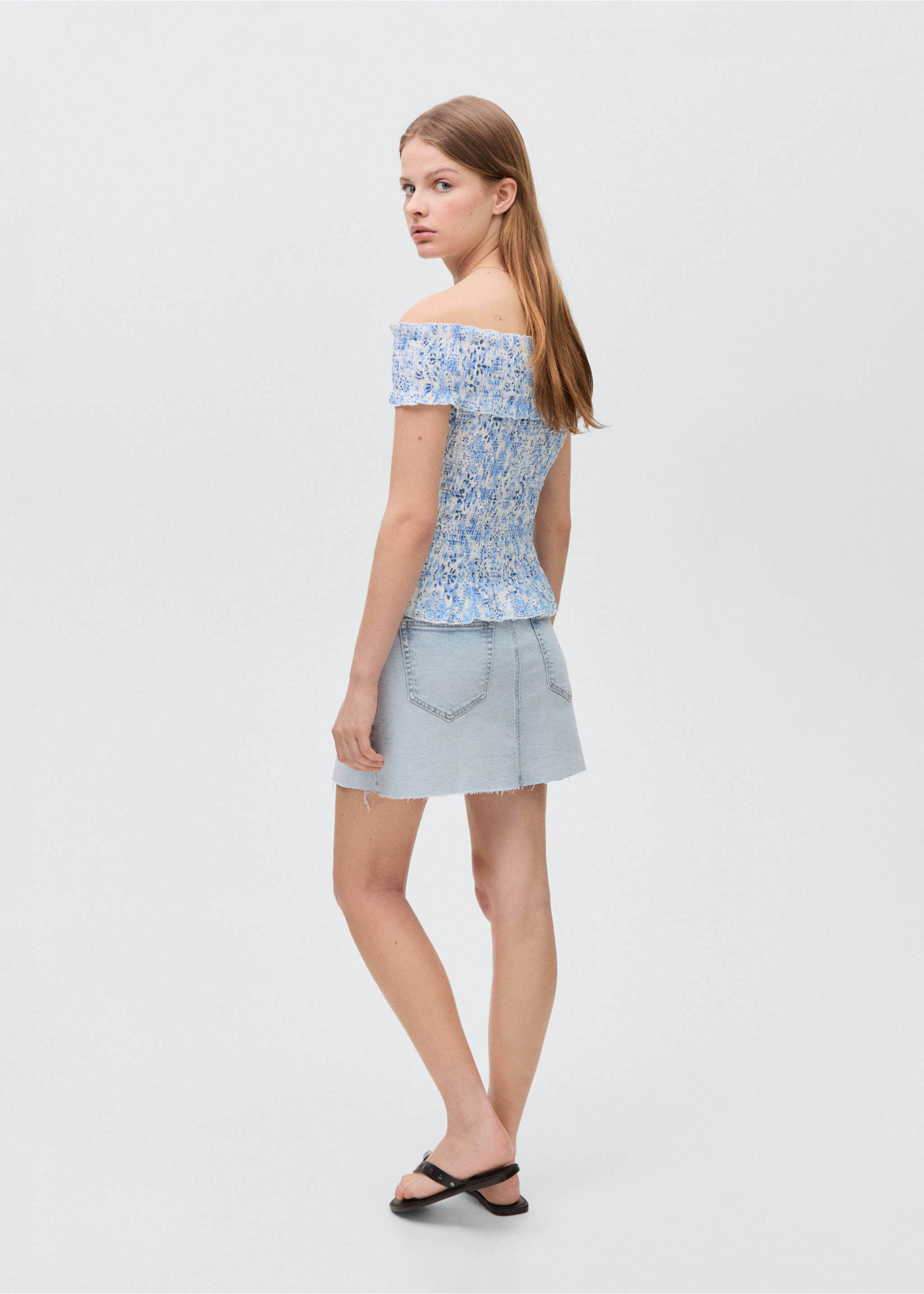 Top épaules dénudées - Verso de l’article, Bleu ciel. Ref: 87056355-00.