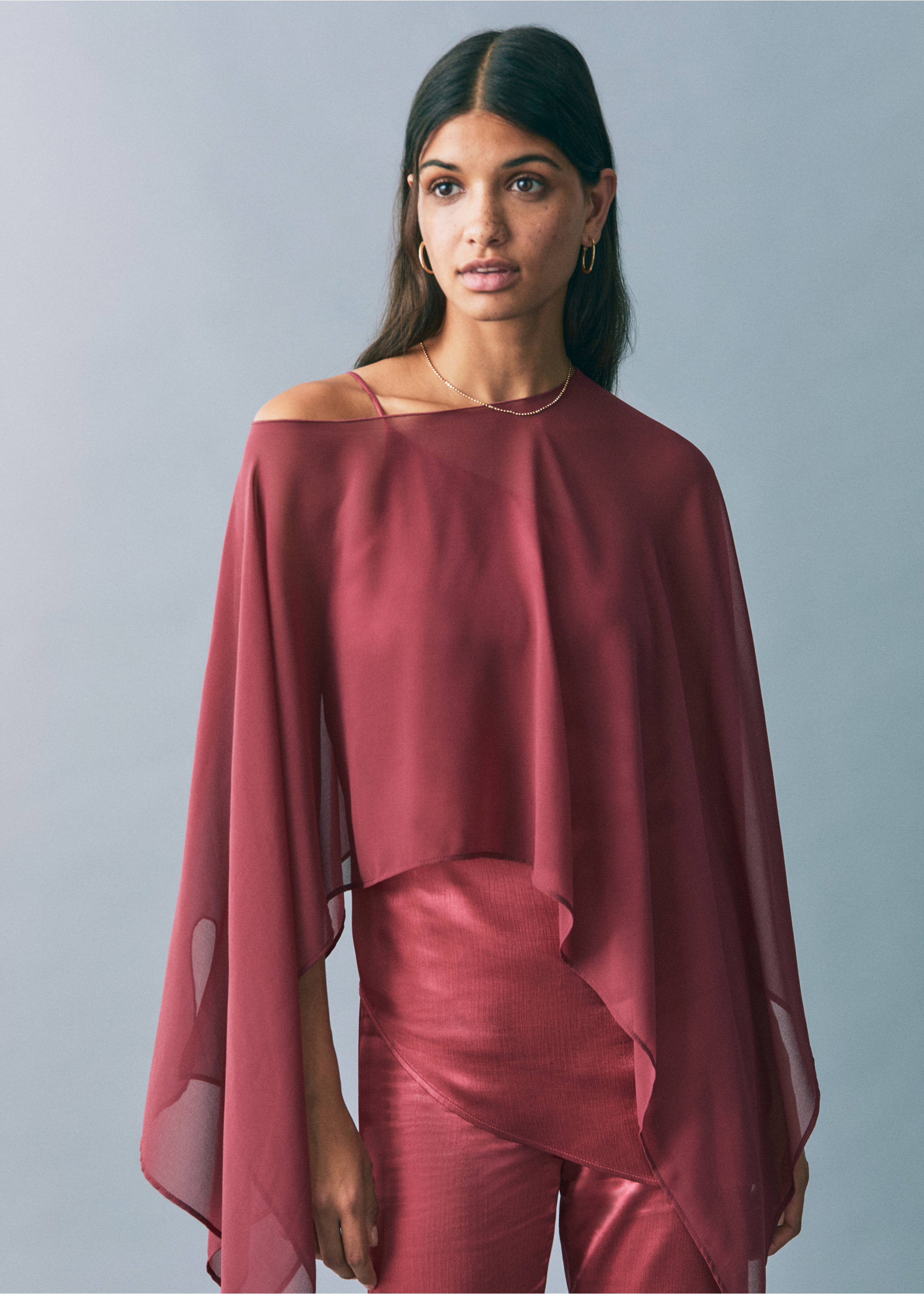 Chiffon layer top - Medium plane, Burgundy. Ref: 87056366-00.