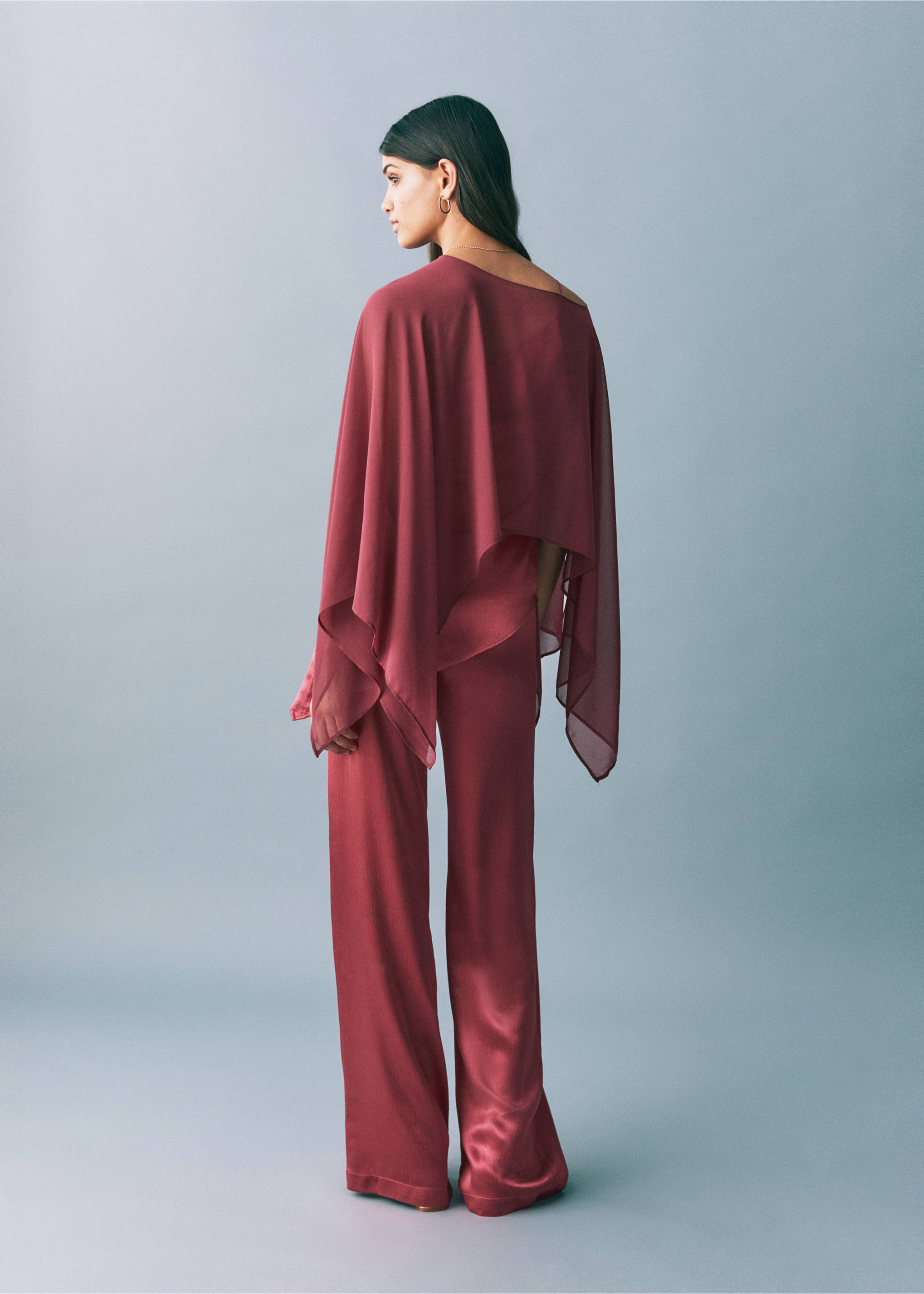 Chiffon layer top - Reverse of the article, Burgundy. Ref: 87056366-00.