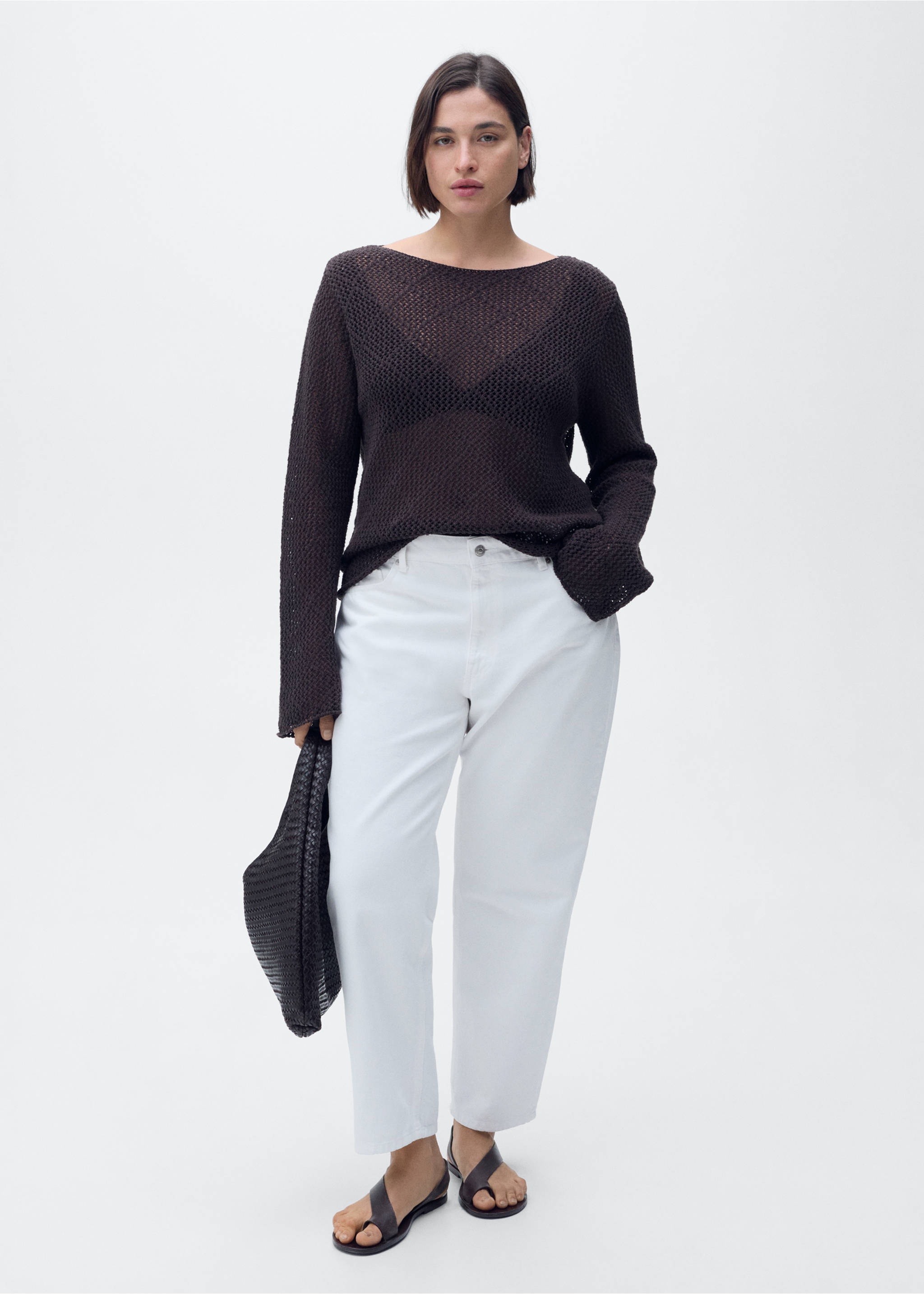 Mid-rise straight jeans - Details of the article 3, White. Ref: 87056368-00.