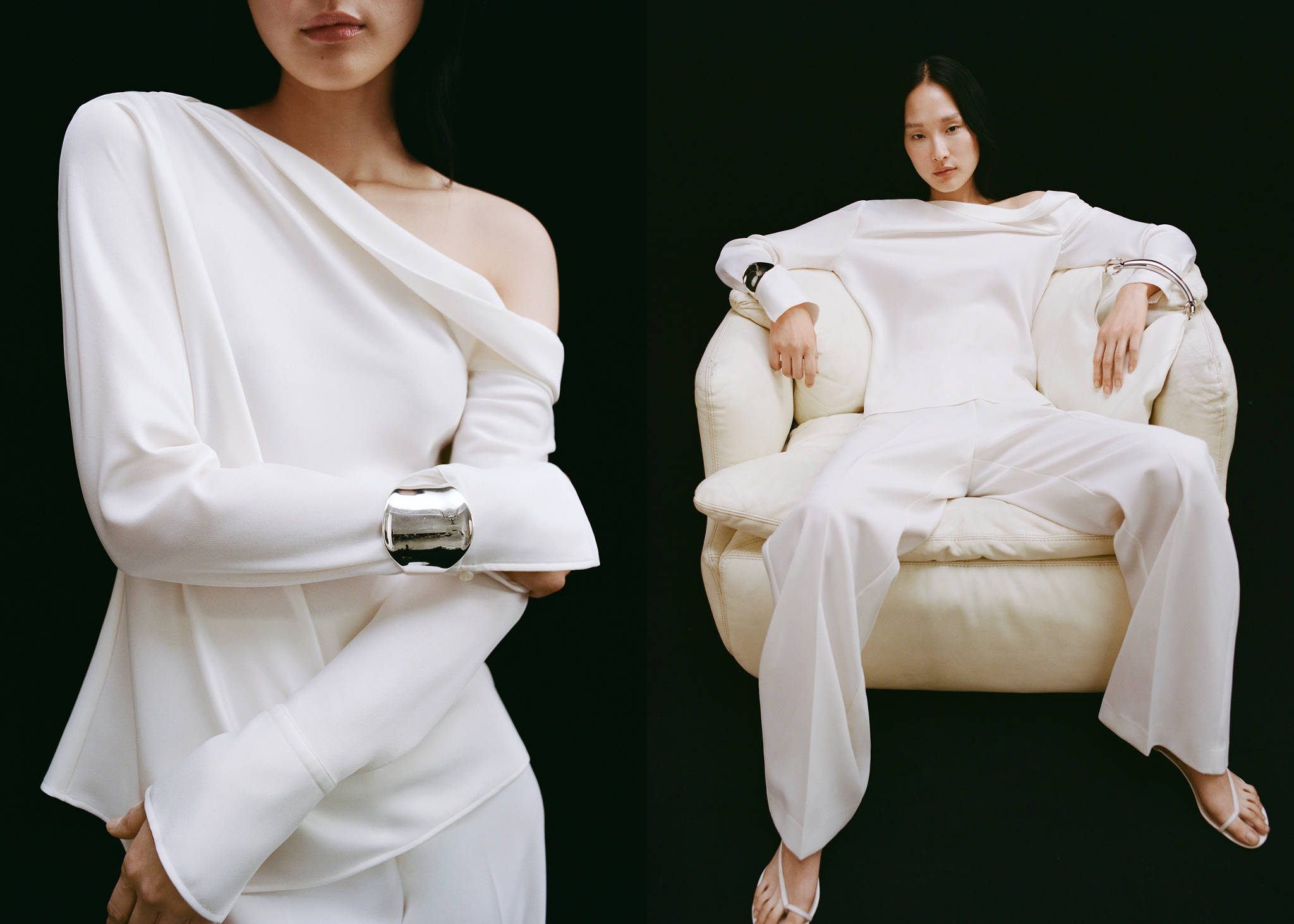 Satin blouse with draped neck - Panoramic plane