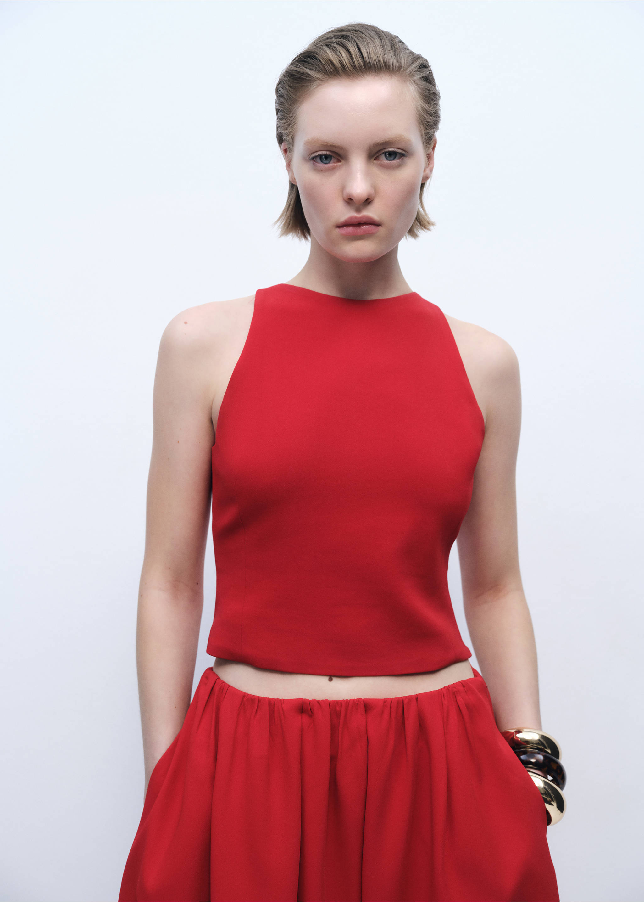 Crop top met strik op de rug - Middenvlak, Rood. Ref: 87056373-00.