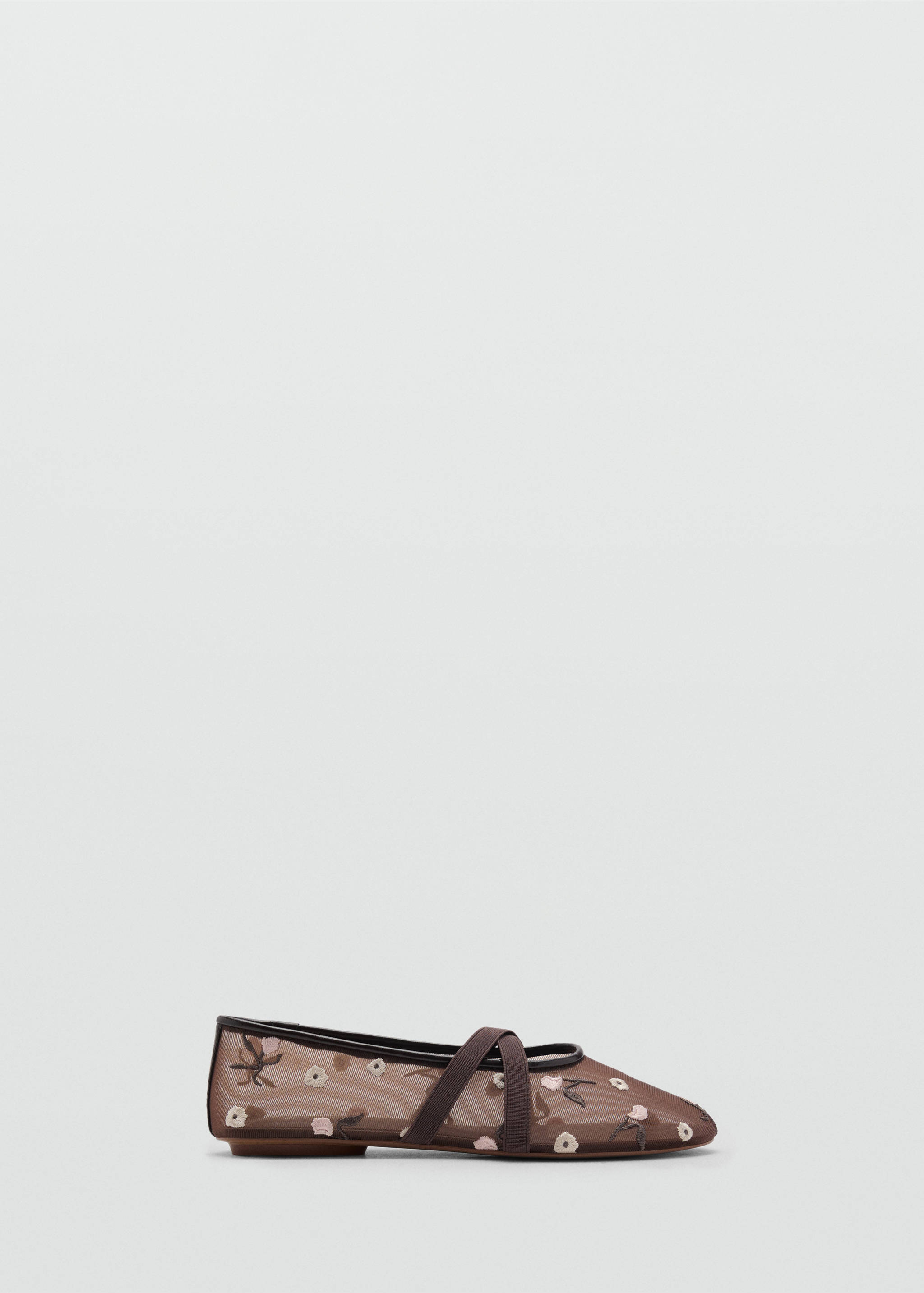 Ballerina flats with cross straps with embroidered flowers - Article without model, Brown. Ref: 87056710-00.