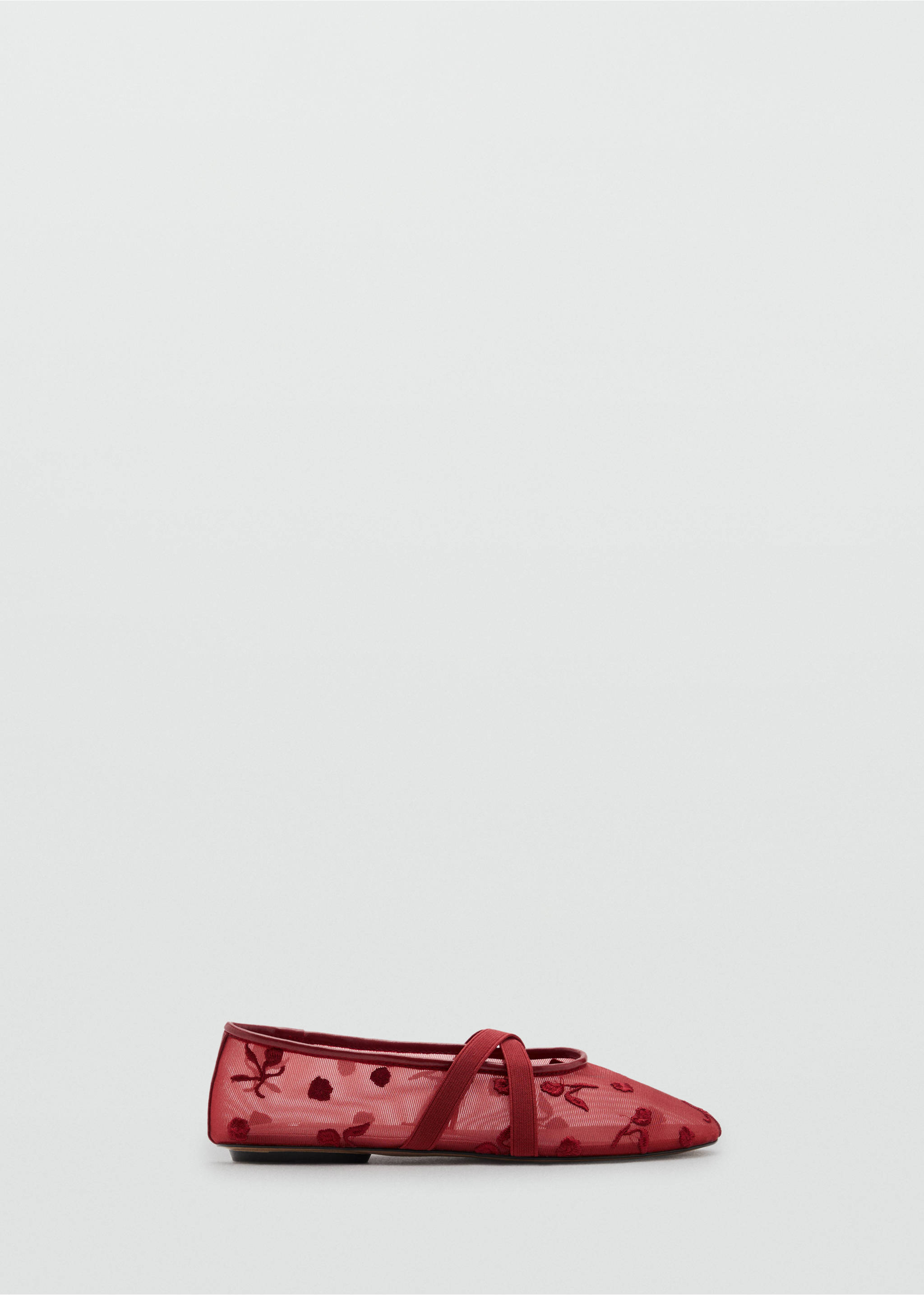 Ballerina flats with cross straps with embroidered flowers - Article without model, Red. Ref: 87056710-00.