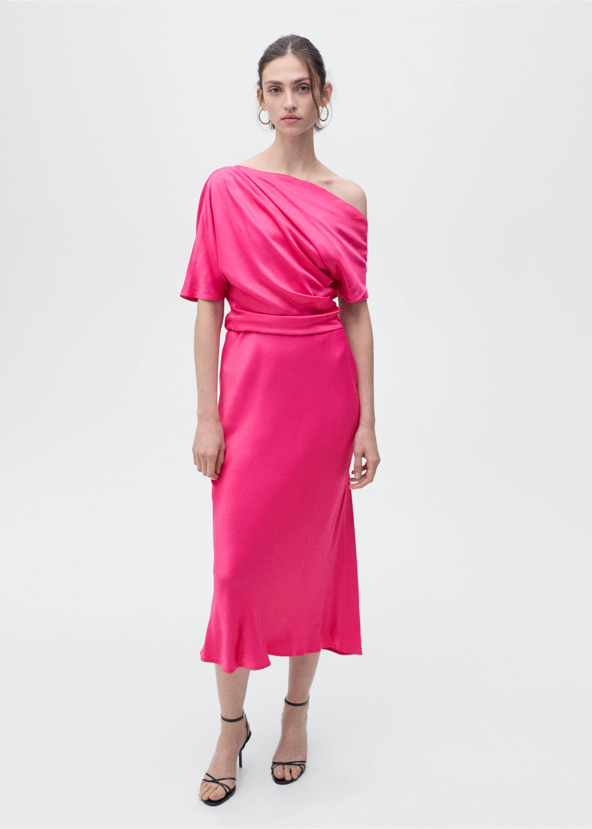 Draped asymmetrical midi-dress - General plane, Pink. Ref: 87056711-00.