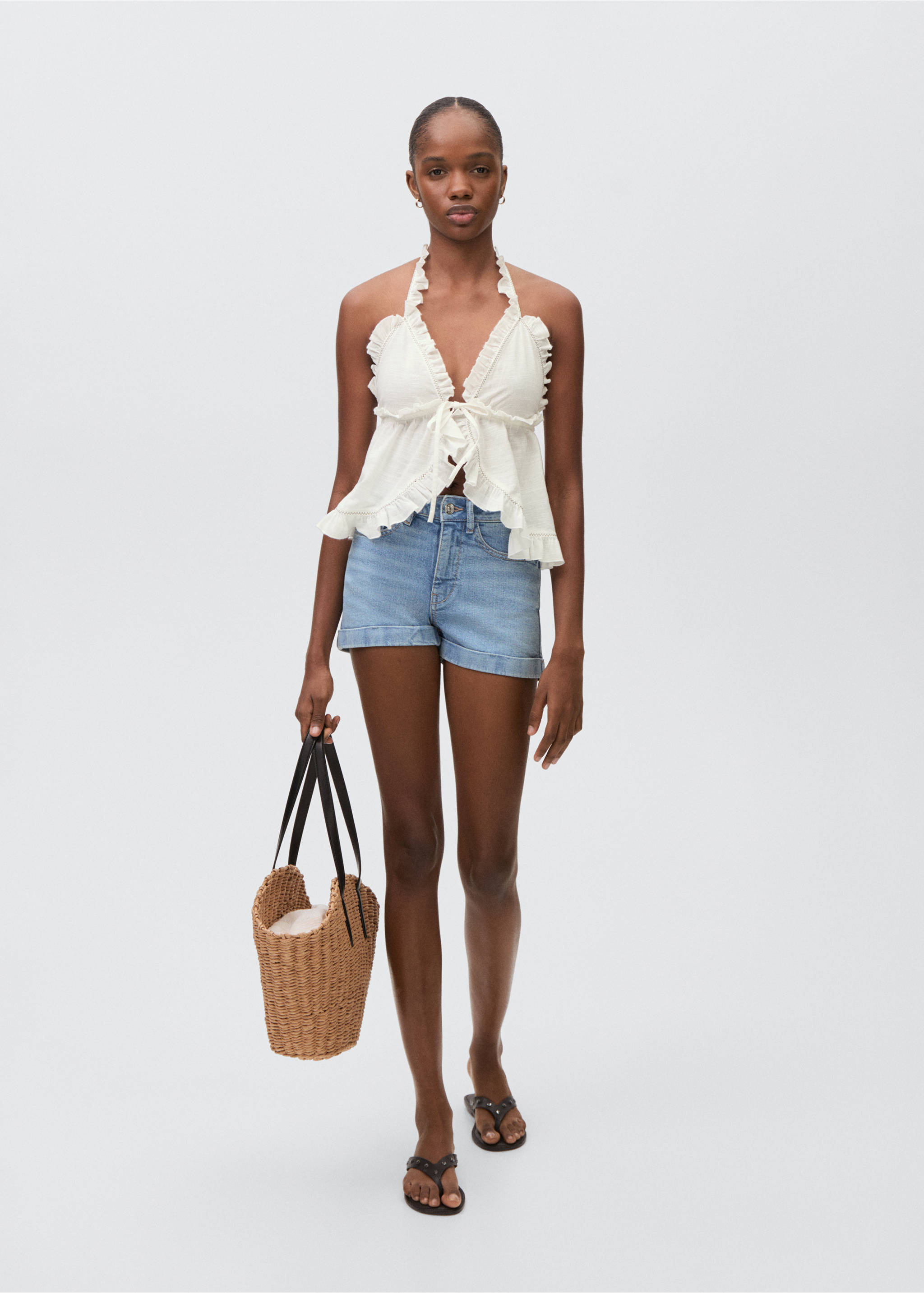 Jeansshorts mit umgeschlagenem Saum - Allgemeine Ansicht, Mittelblau. Ref: 87056715-00.