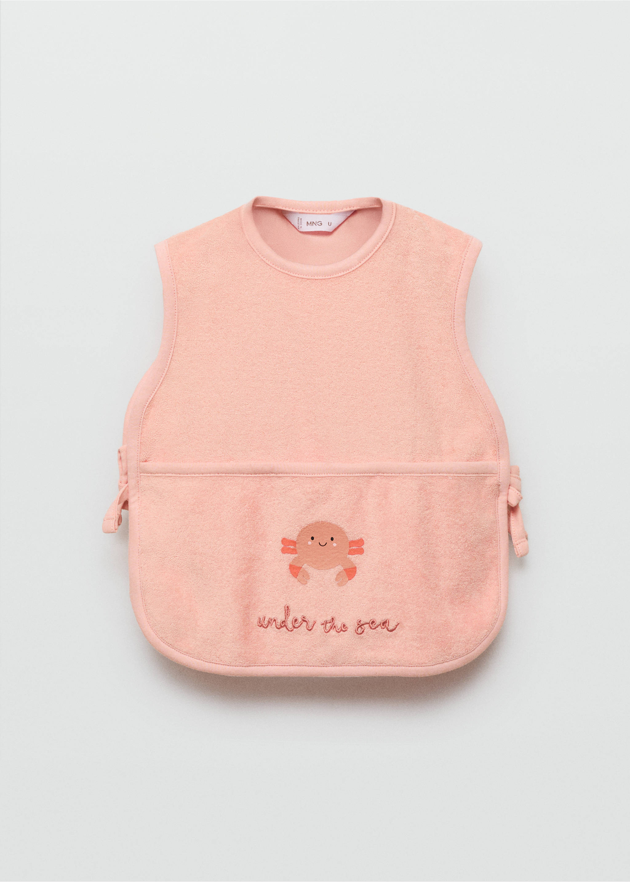 Terry cloth bib with embroidered details - Article without model, Pastel Pink. Ref: 87056718-00.